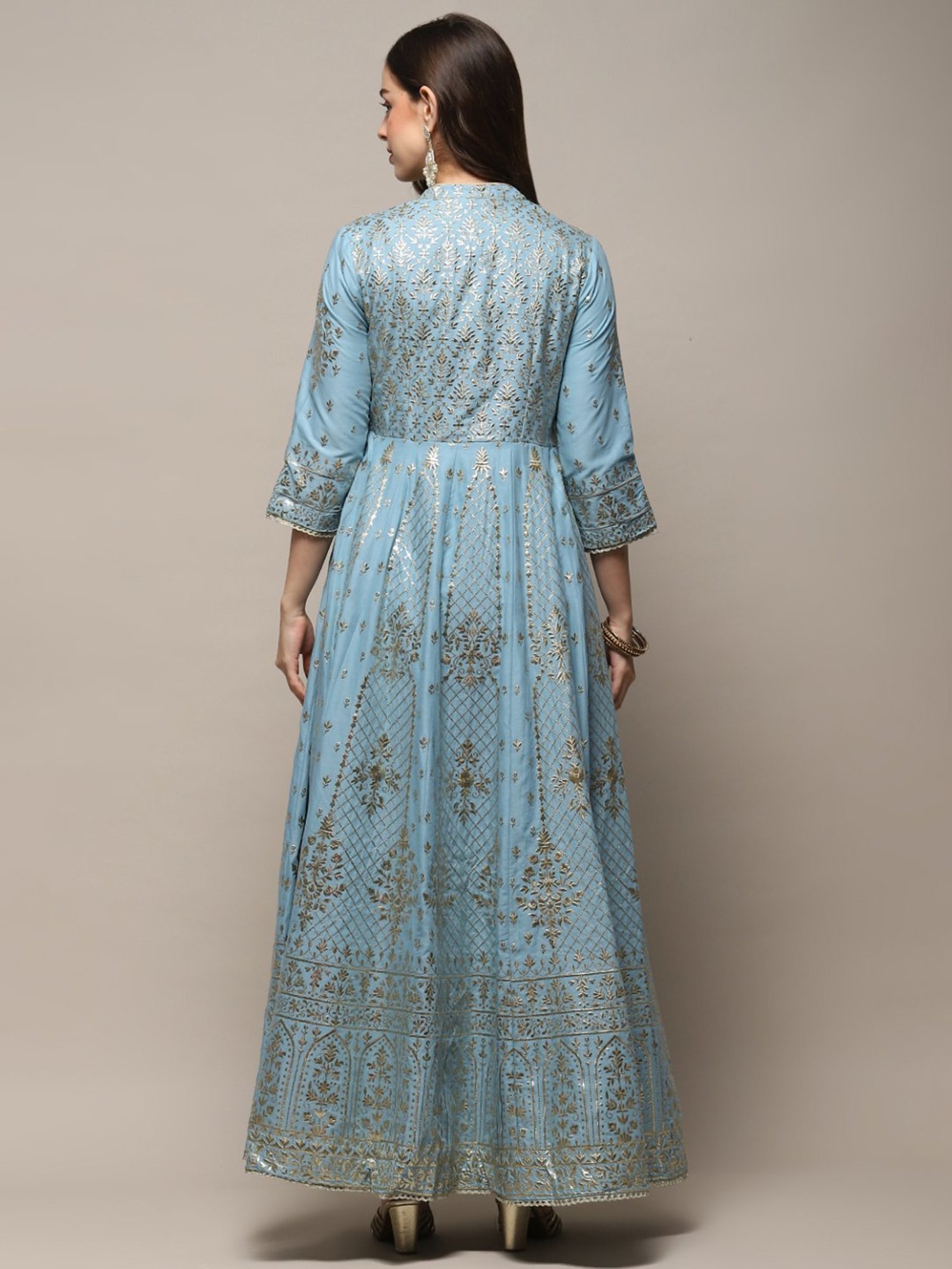 Biba Blue Embroidered Kurta Palazzo Set With Dupatta