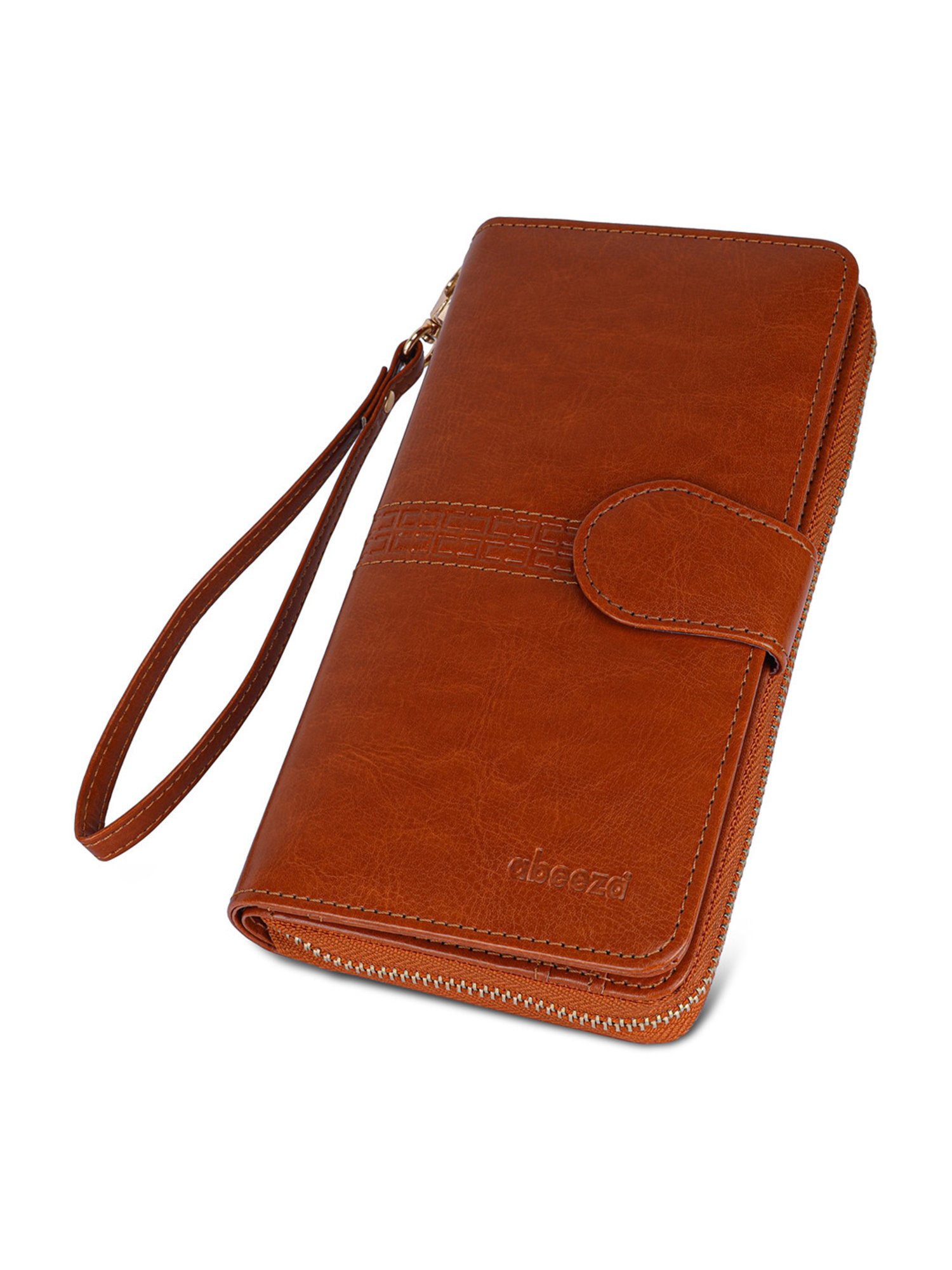 Abeeza Tan Solid Zip Around Wallet for Women