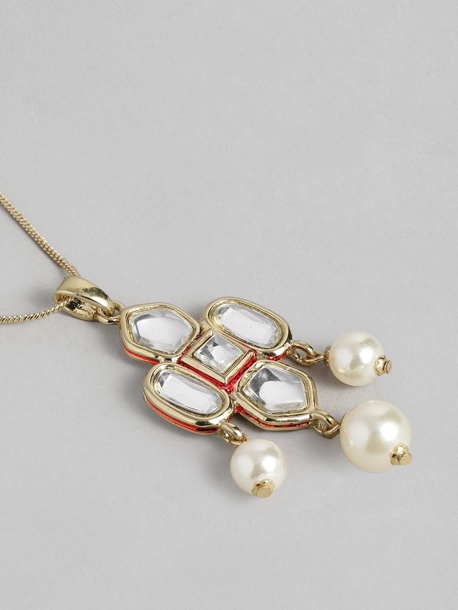 Estele Gold-Plated Flower-Designed Kundan & Pearl Necklace Set for Women