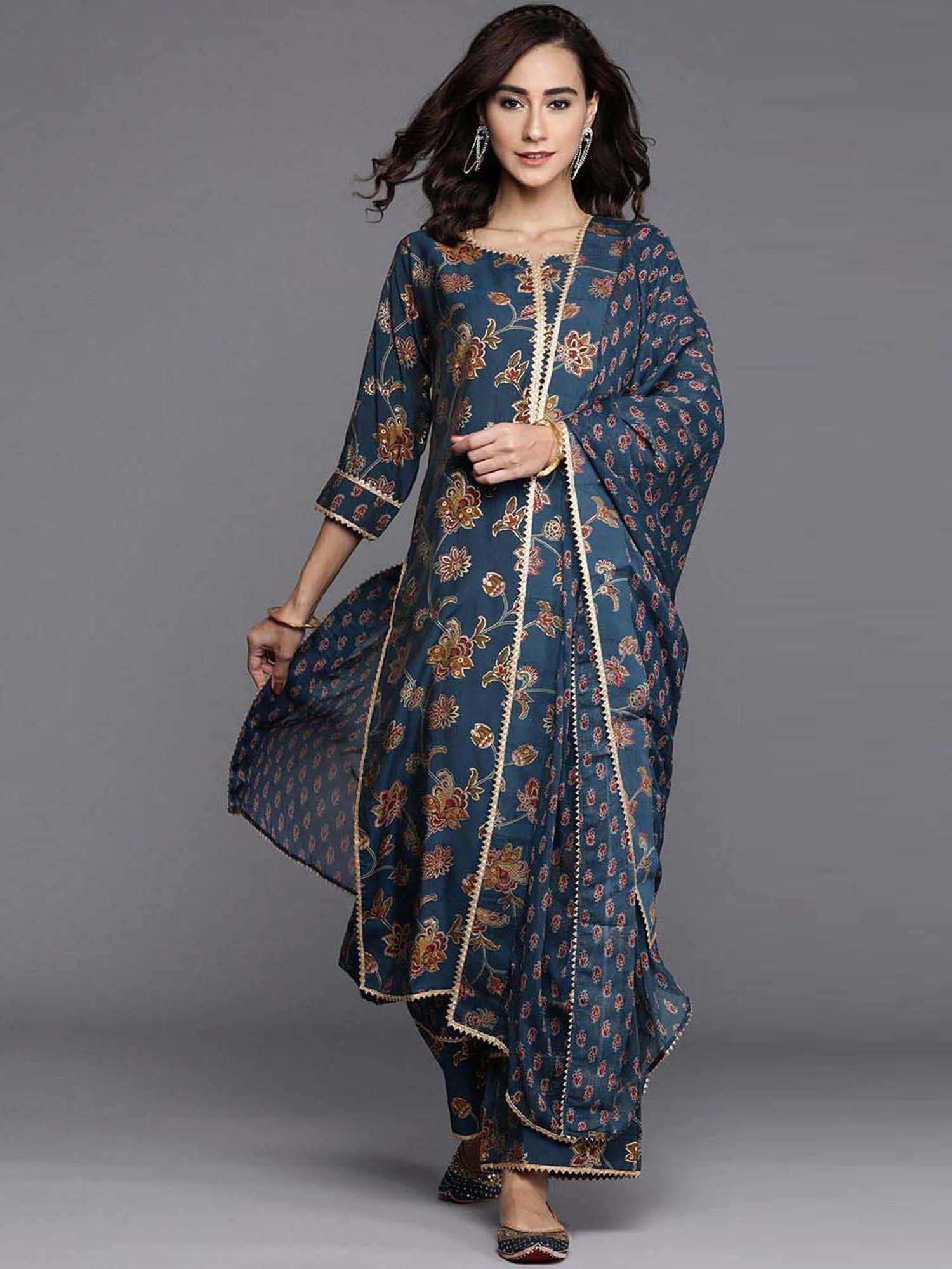 Libas Blue Printed Kurta Palazzo Set With Dupatta