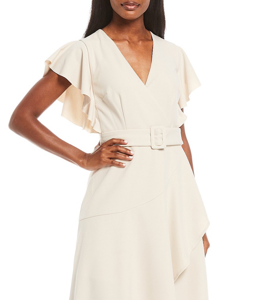 Donna Morgan Knitted Crepe Asymmetrical Ruffle Dress