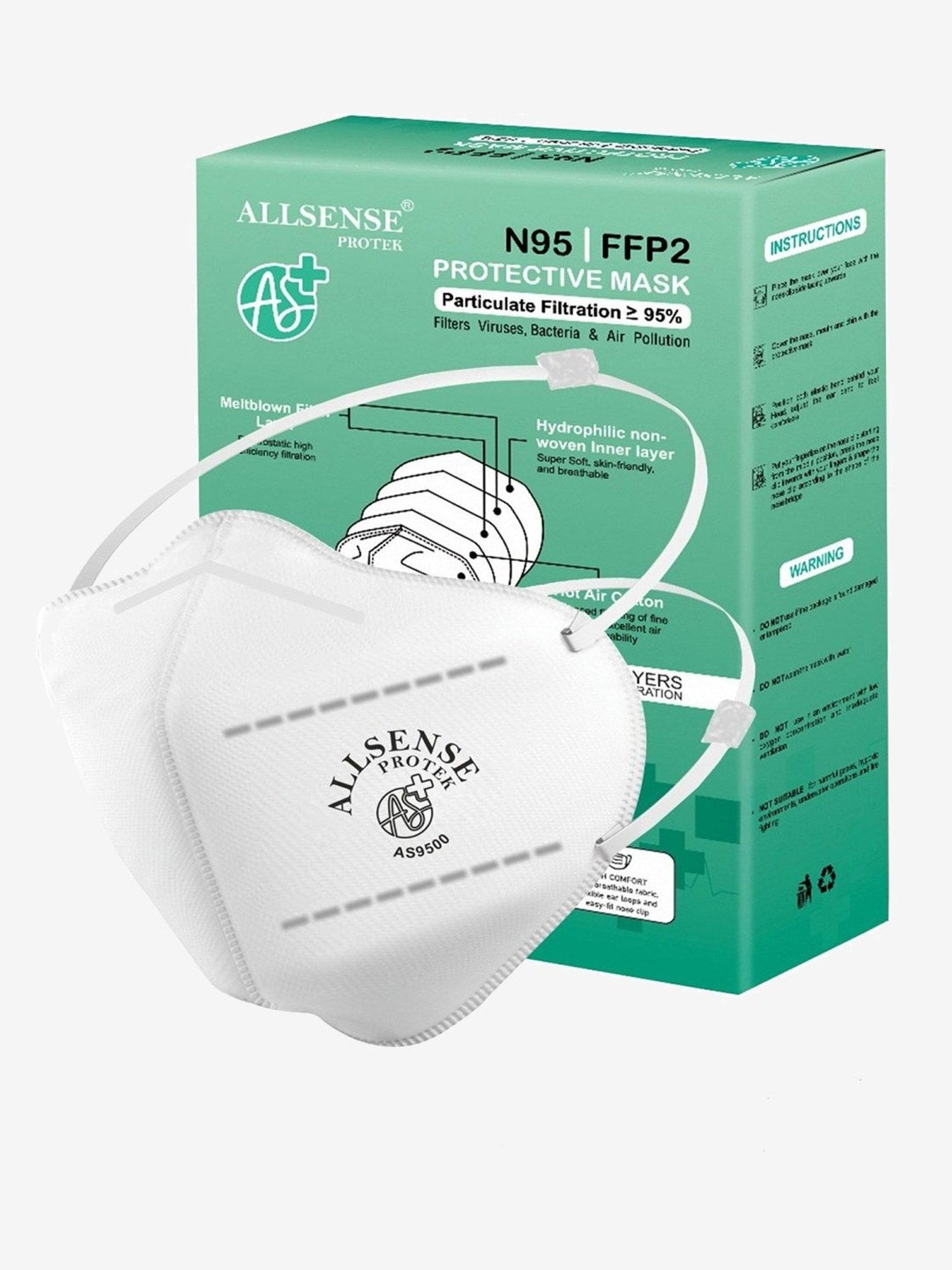 Allsense AS9500 HB N95 5 Layered Face Mask For Men & Women - Pack of 3 (White)