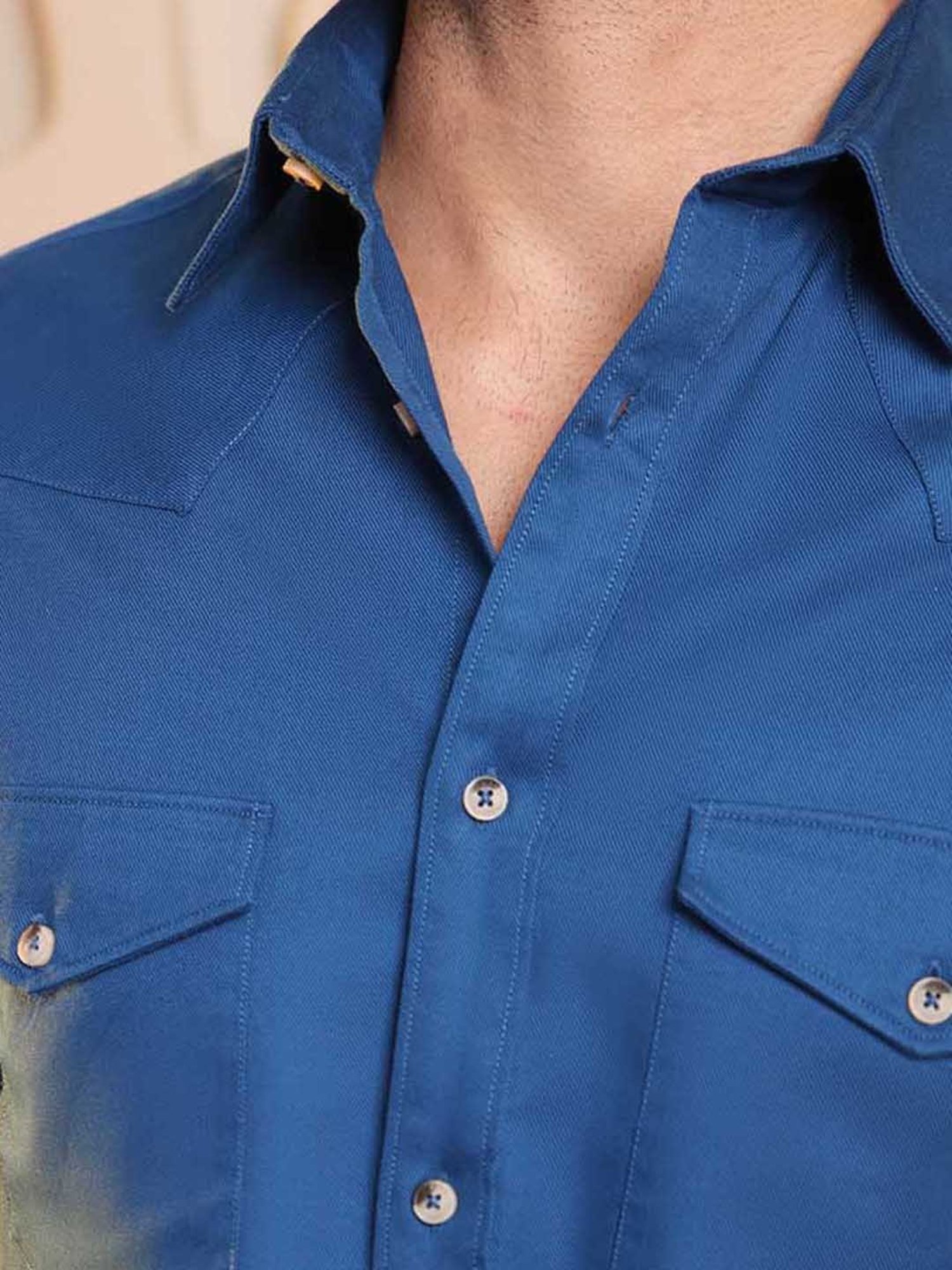 SUBTRACT Prussian Blue Regular Fit Cotton Shirt