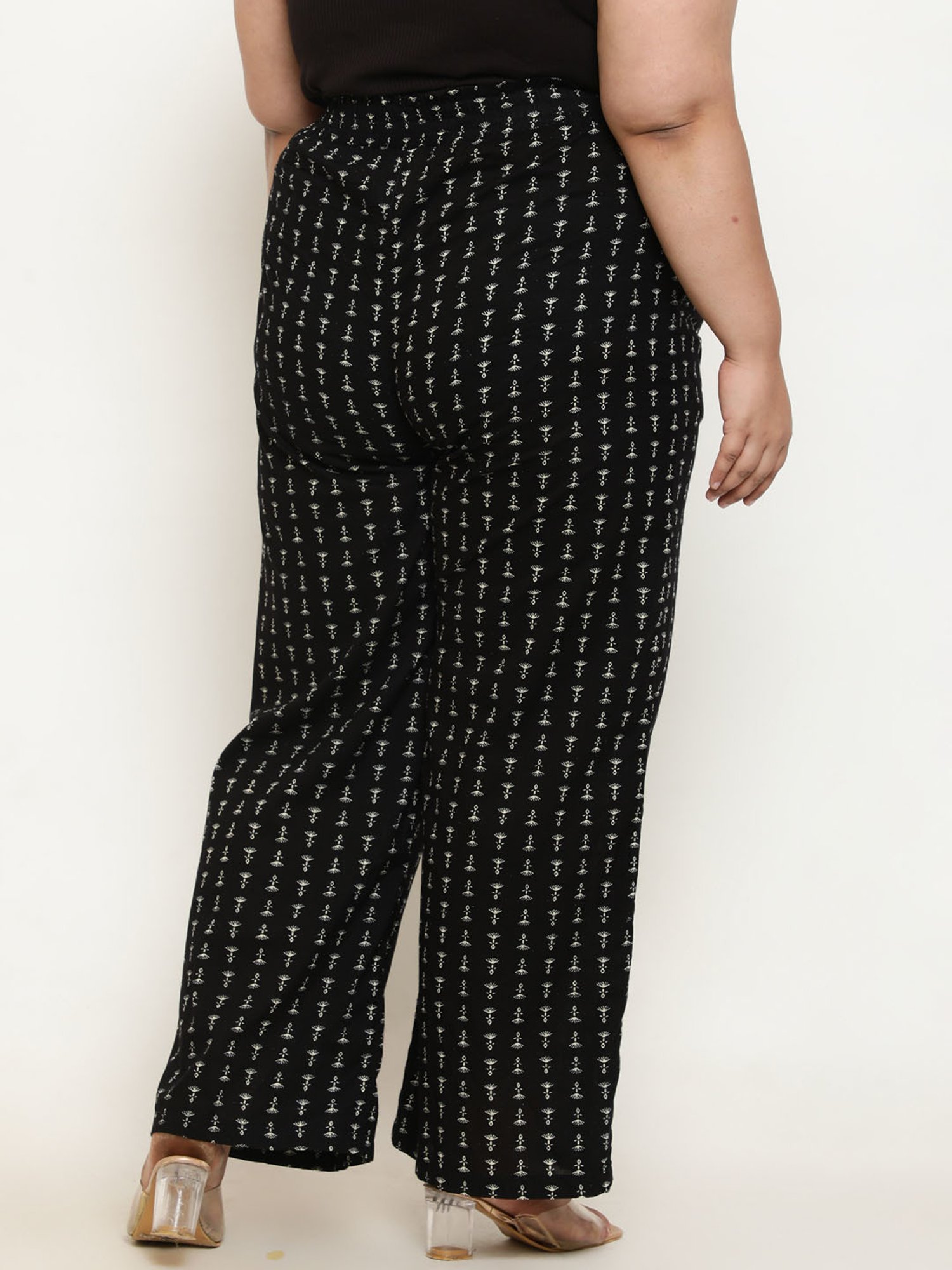 Amydus Black Printed Regular Fit High Rise Pants