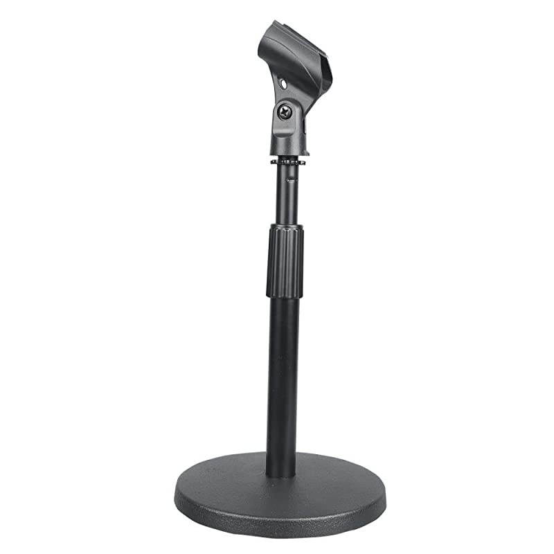 Compact Tabletop Microphone Stand Mini Desktop Mount w Height Adjustment 9 to 13 High amp Universal M6 Mic HolderSolid Round Base for Home or Studio Use w Lock Tight Clamp PMKSDT40 Black