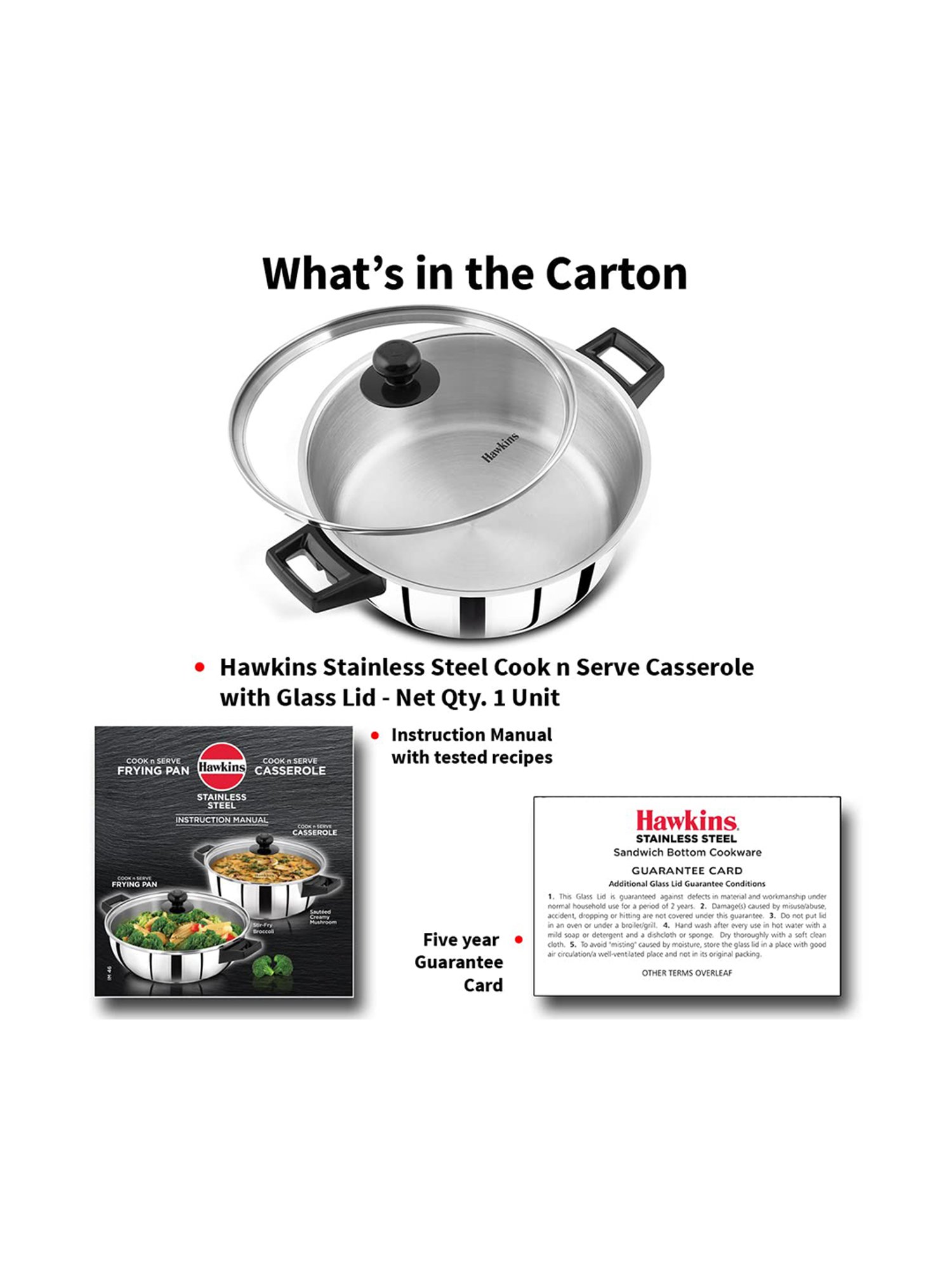 FnS Elantra Silver Stainless Steel Casserole With Lid (0.9 L)