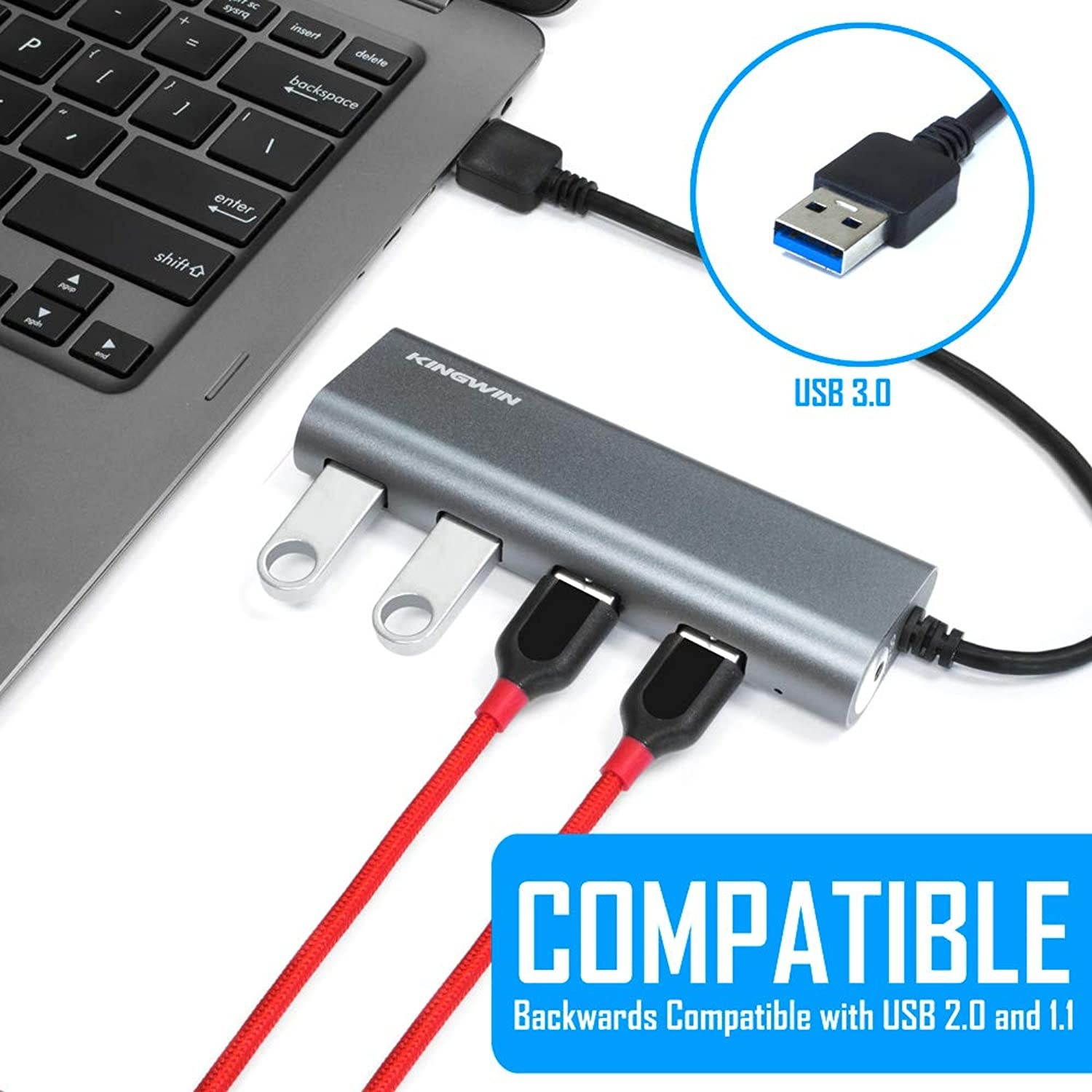 USB Hub 4-Port (5Gps) Transfer Speed Kingwin Data Hub for Flash Drive & Card Reader on MacBook Pro, Mac Computer, Mini Computer, Mac Pro, and more