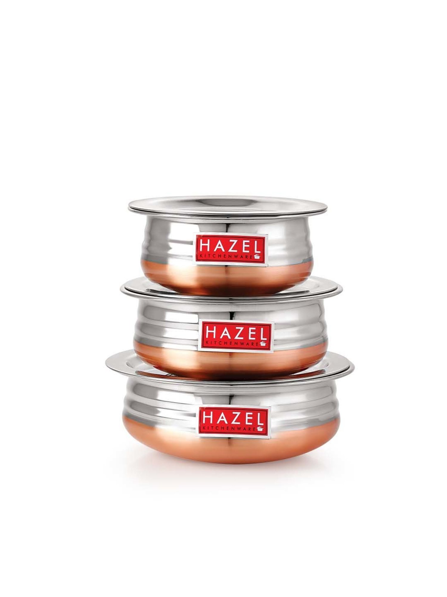 Hazel Silver Stainless Steel Urli With Lid - Set of 3