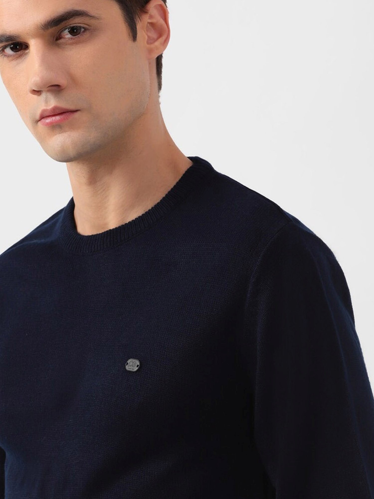 Peter England Navy Regular Fit Striped Sweater