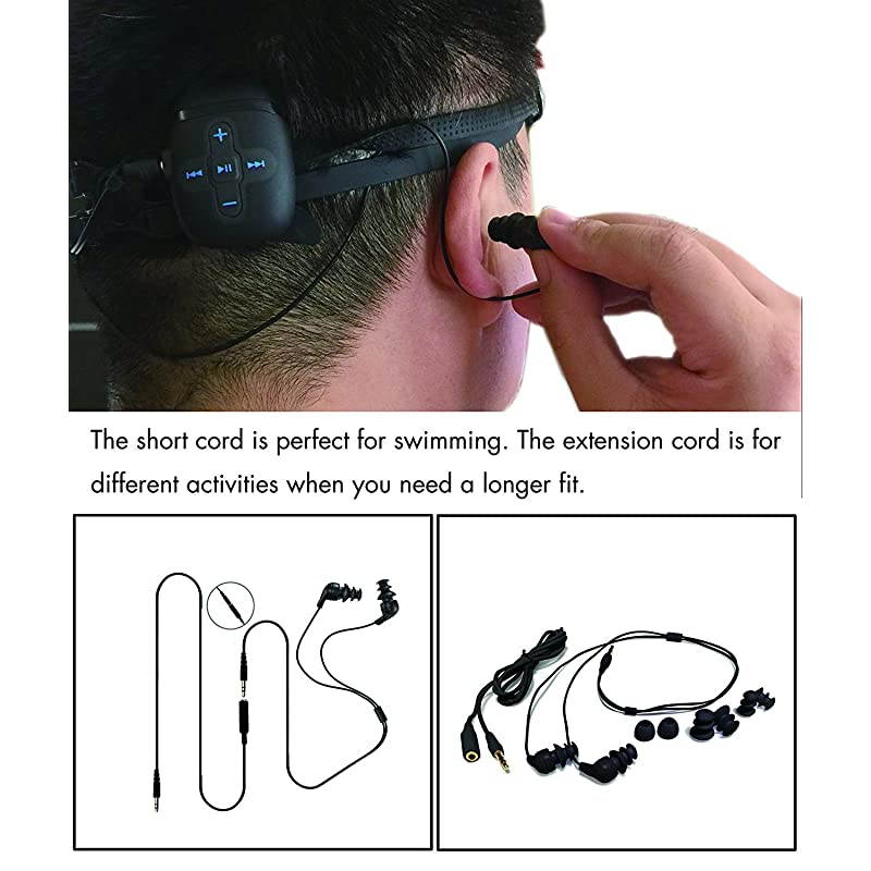 MP3 Player for Swimming and RunningUnderwater Headphones with Short Cord Shuffle Feature Blue