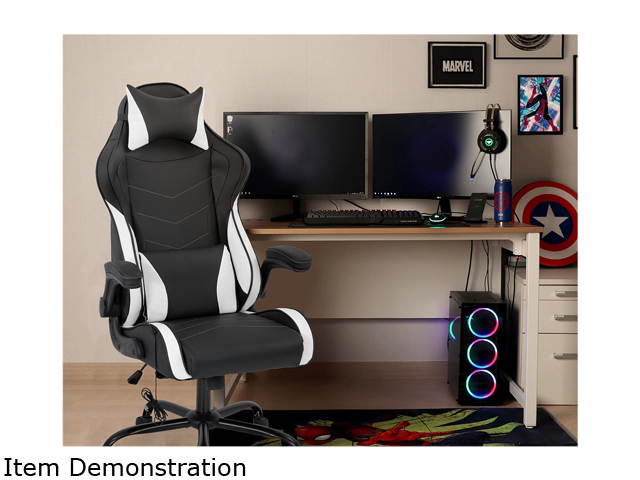Gaming Chair Massage Office Chair PC Computer Chair with Lumbar Support Headrest Flip up Armrest Task Rolling Swivel Ergonomic Adjustable E-Sports Desk Racing Chair for Men Adults(White)