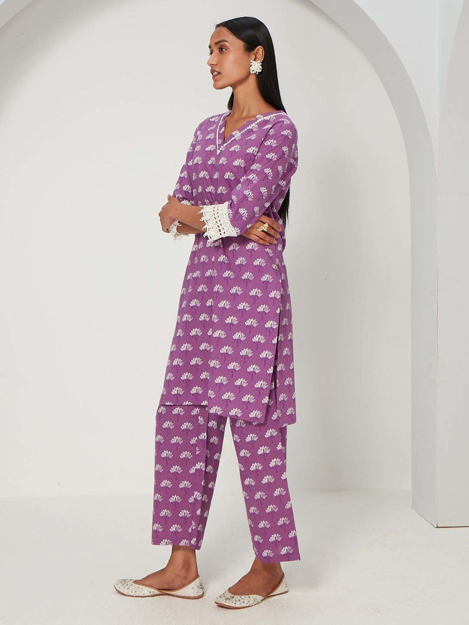 Fusion Beats Light Grey Embroidered A Line Kurta