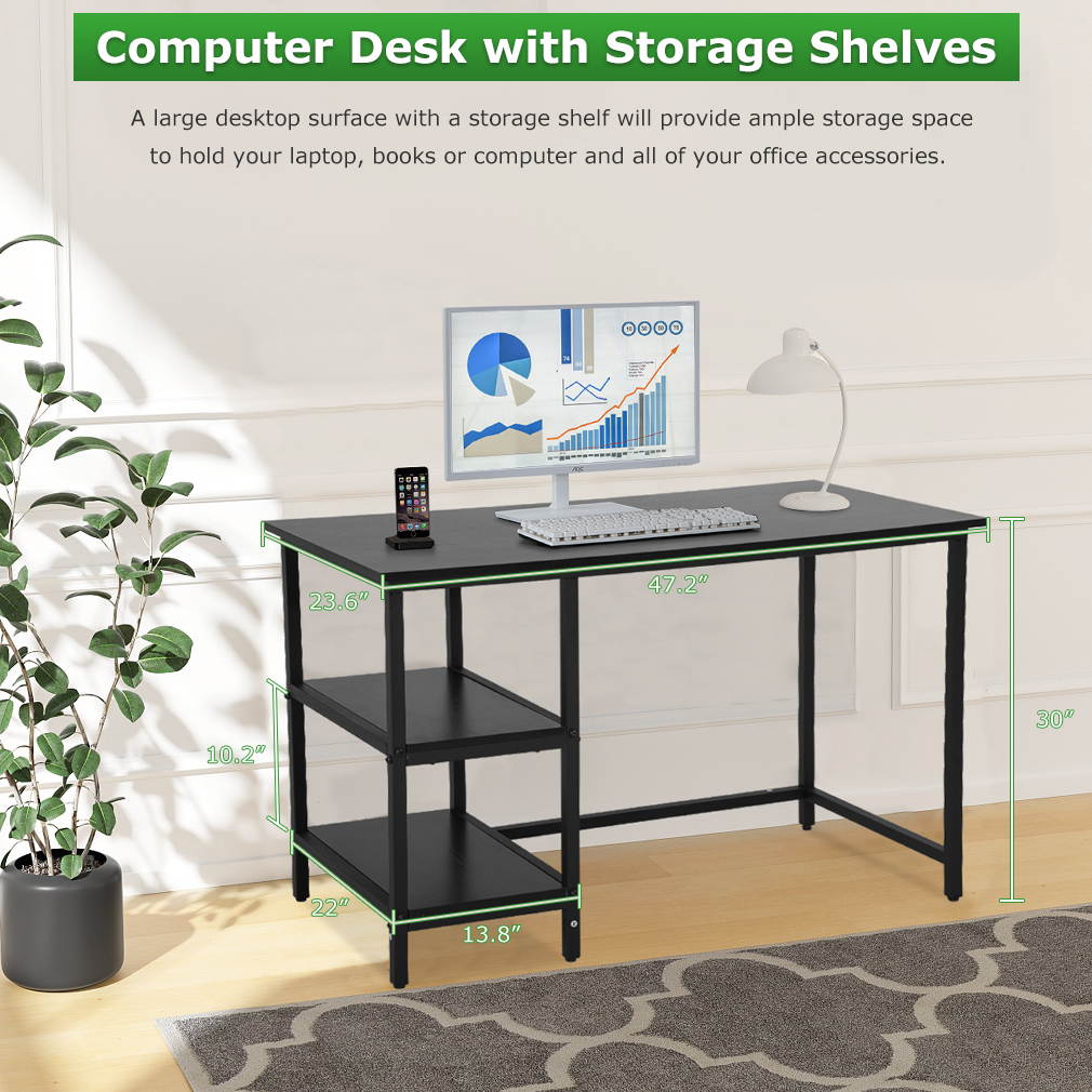 Computer Desk Office Desk Gaming Desk Extra Large Black Modern Student Girl Kids Study PC Simple Executive Table Workstation for Small Space