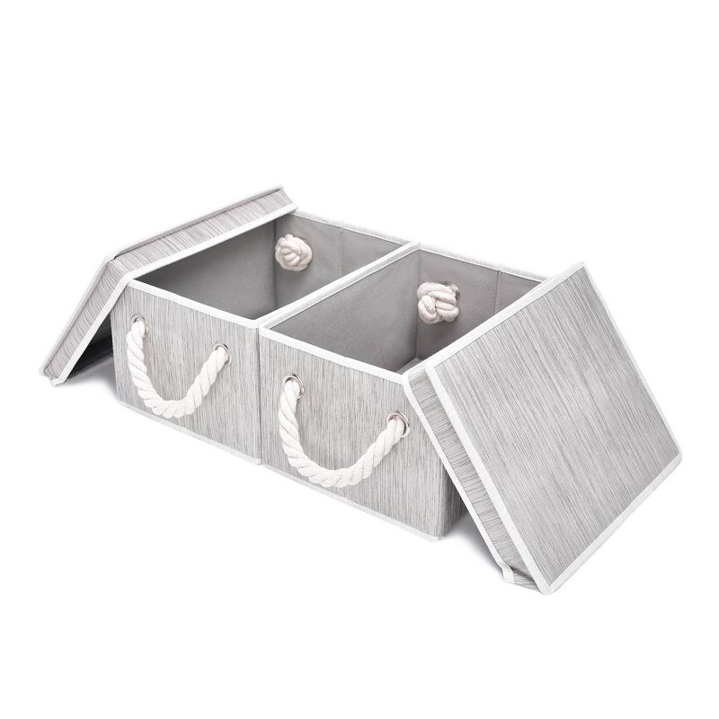 StorageWorks Set of 2 (11L) Rectangle Polyester Storage Bin with Lid and Cotton Rope Handles Clay