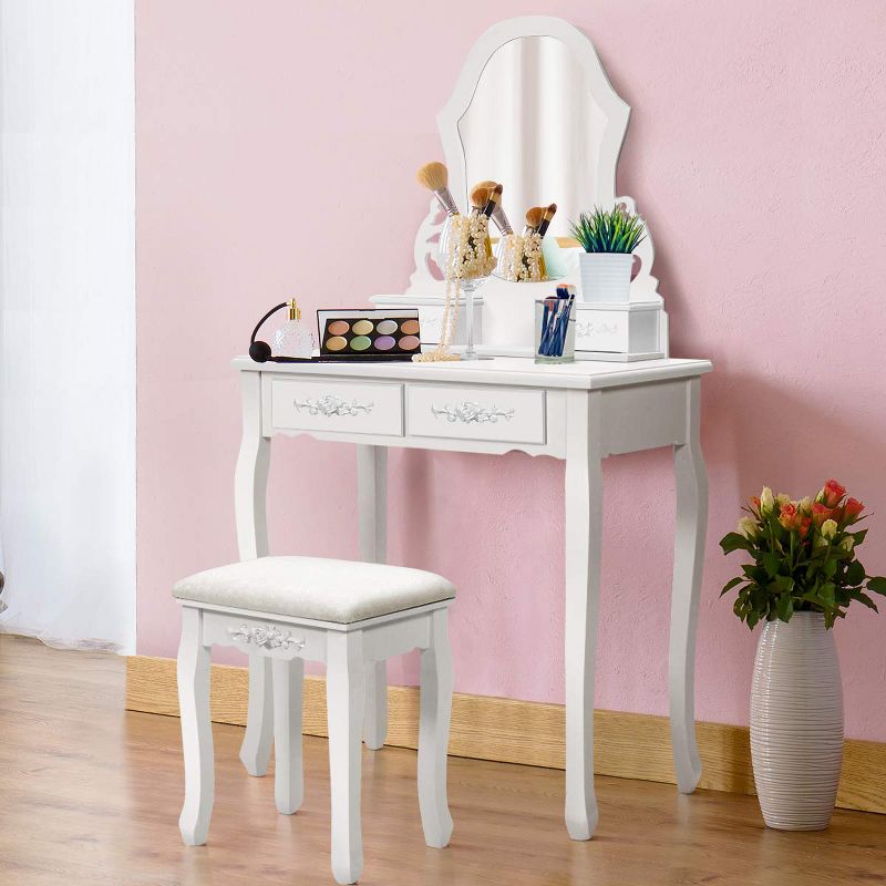 Costway White Vanity Jewelry Wooden Makeup Dressing Table Stool