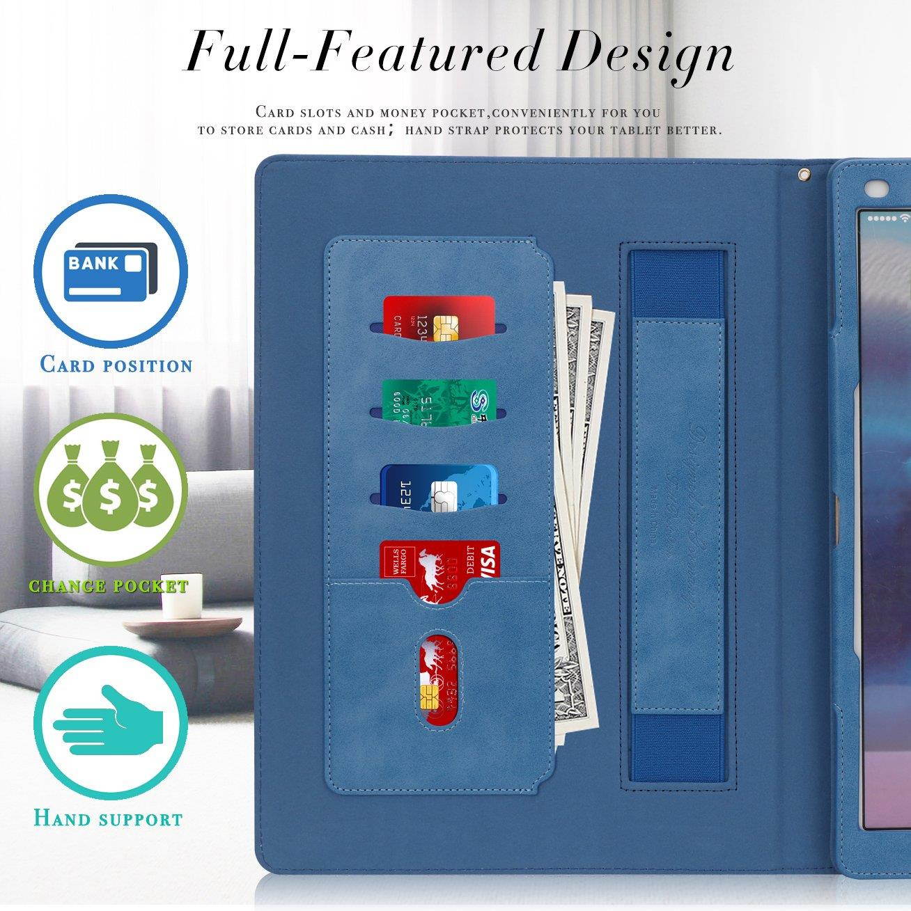 FYY Stand Folio Leather Case for iPad Pro 12.9 2017/2015 Cover for Apple iPad Pro 12.9" (Both 2017 and 2015) with Apple Pencil Holder, Auto Sleep Wake Function, Multiple Angles, Card Slots-Navy