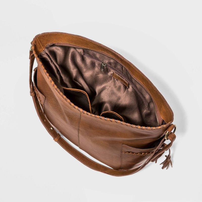 Bolo Zip Closure Barrow Tote Handbag - Brown