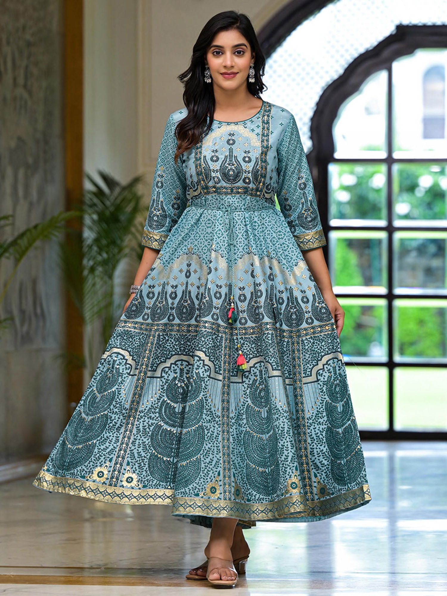 Juniper Aqua Printed Ethnic Dress