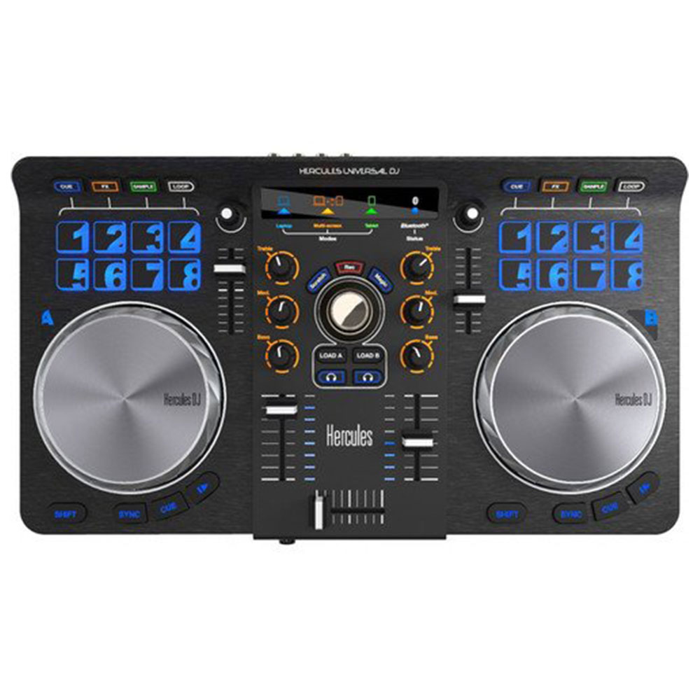 Hercules Universal DJ Bluetooth DJ Software Controller with R100 Stereo Headphones & Mini Male to Stereo Mini Male Cable (Black) 3'