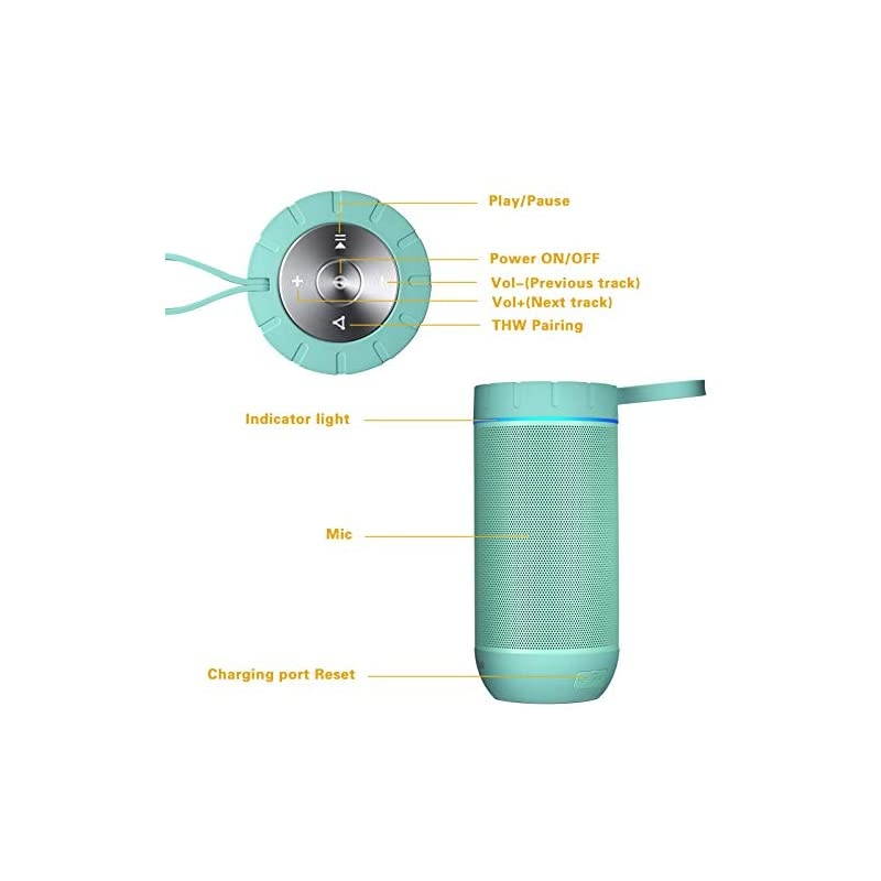 Waterproof Bluetooth Speakers Outdoor Wireless Portable Speaker with 24 Hours Playtime Superior Sound for Camping, Beach, Sports, Pool Party, Shower (Mint)