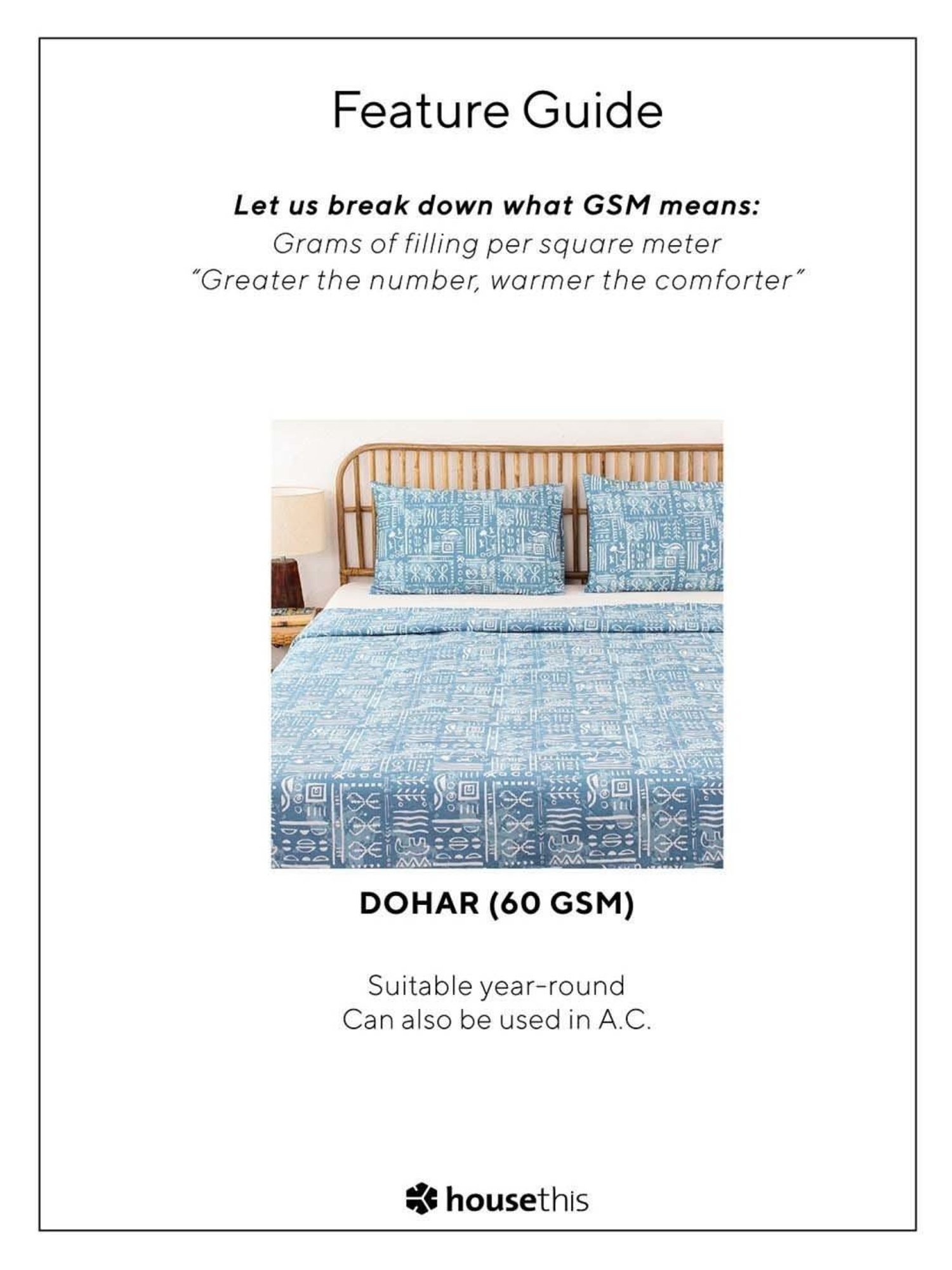 House This Gamathi Blue Cotton 144 TC Double Size Dohar