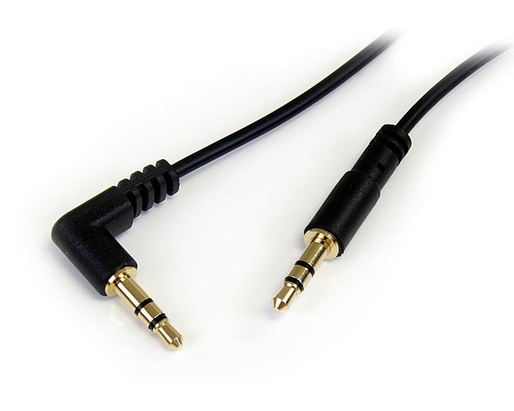 1 ft Slim 3.5mm to Right Angle Stereo Audio Cable - M/M Cord Lead 30cm