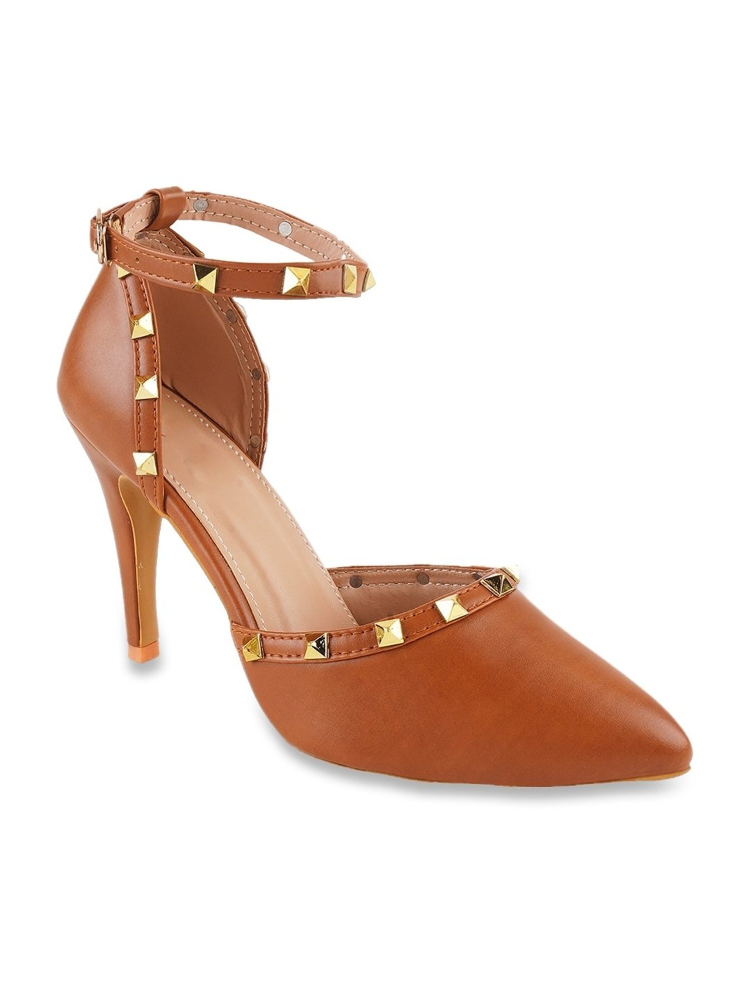 The White Pole Women's Brown Ankle Strap Stilettos