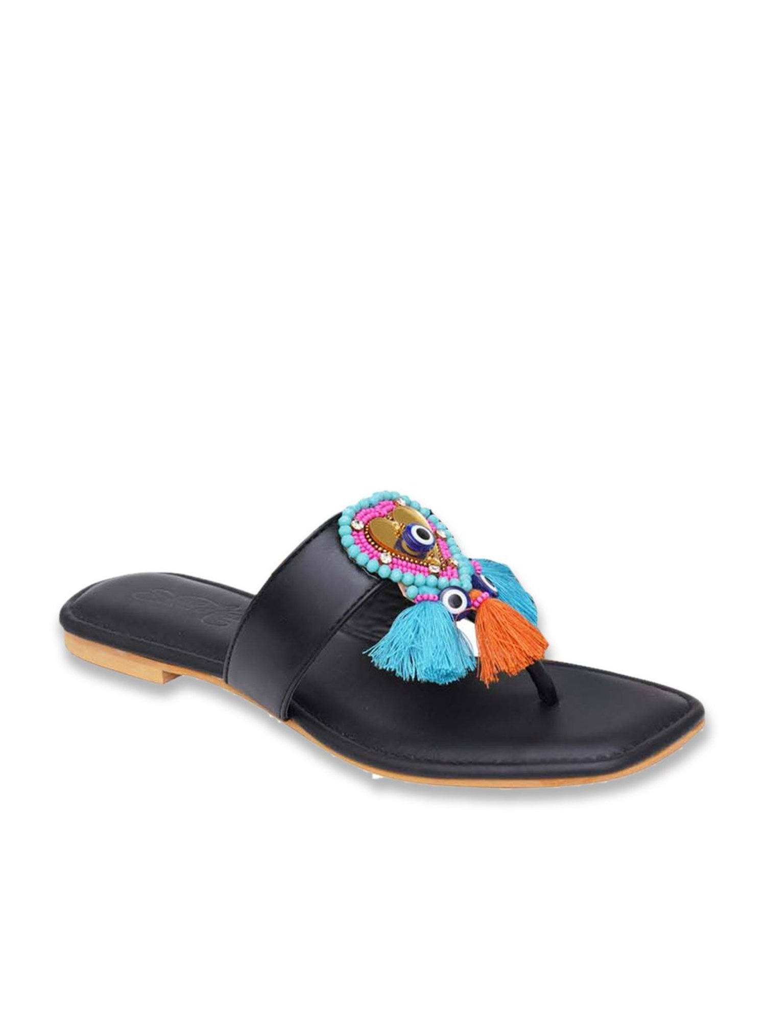 Sole House Women's Black T-Strap Sandals