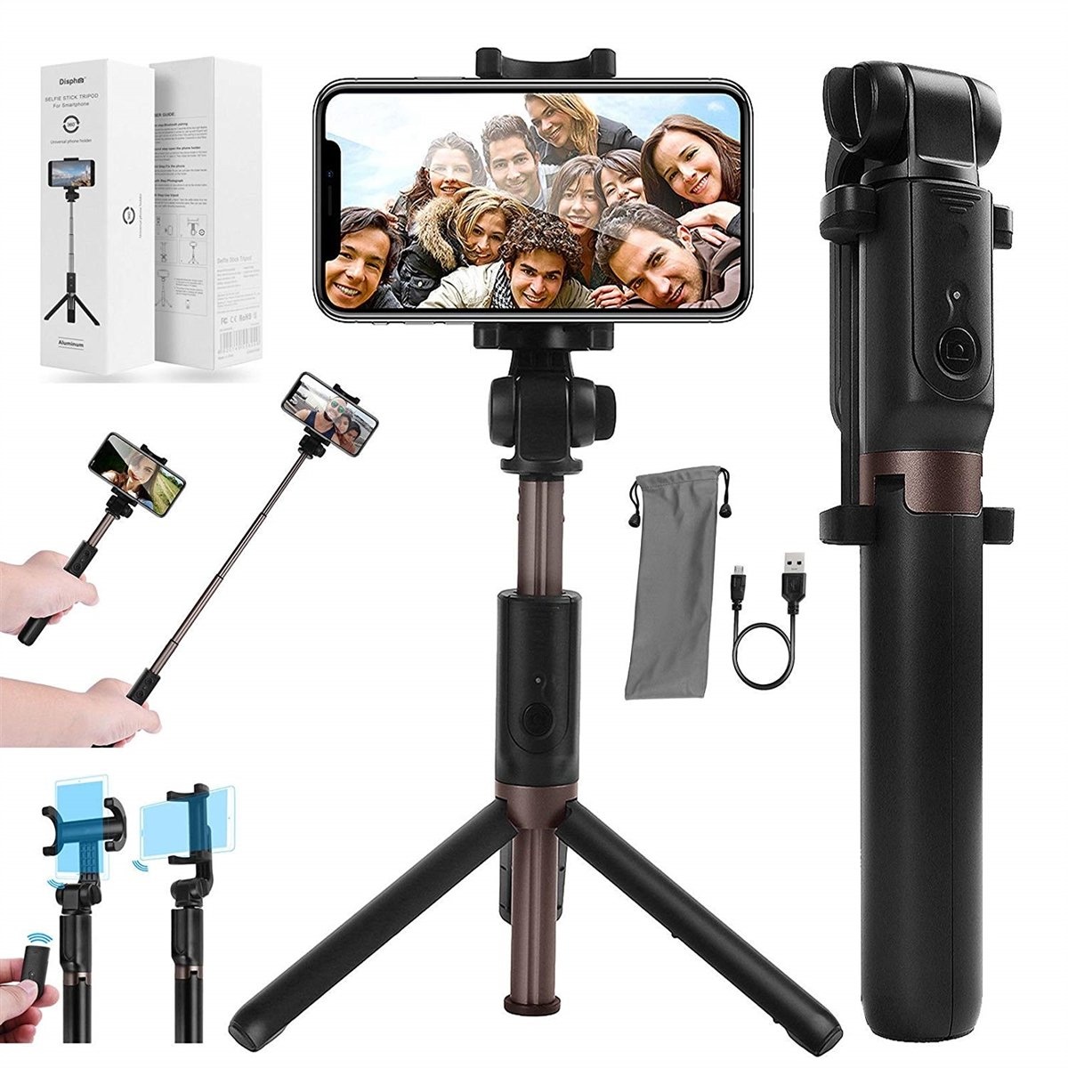 AICase Extendable Selfie Stick with Wireless Bluetooth Remote and Tripod Stand