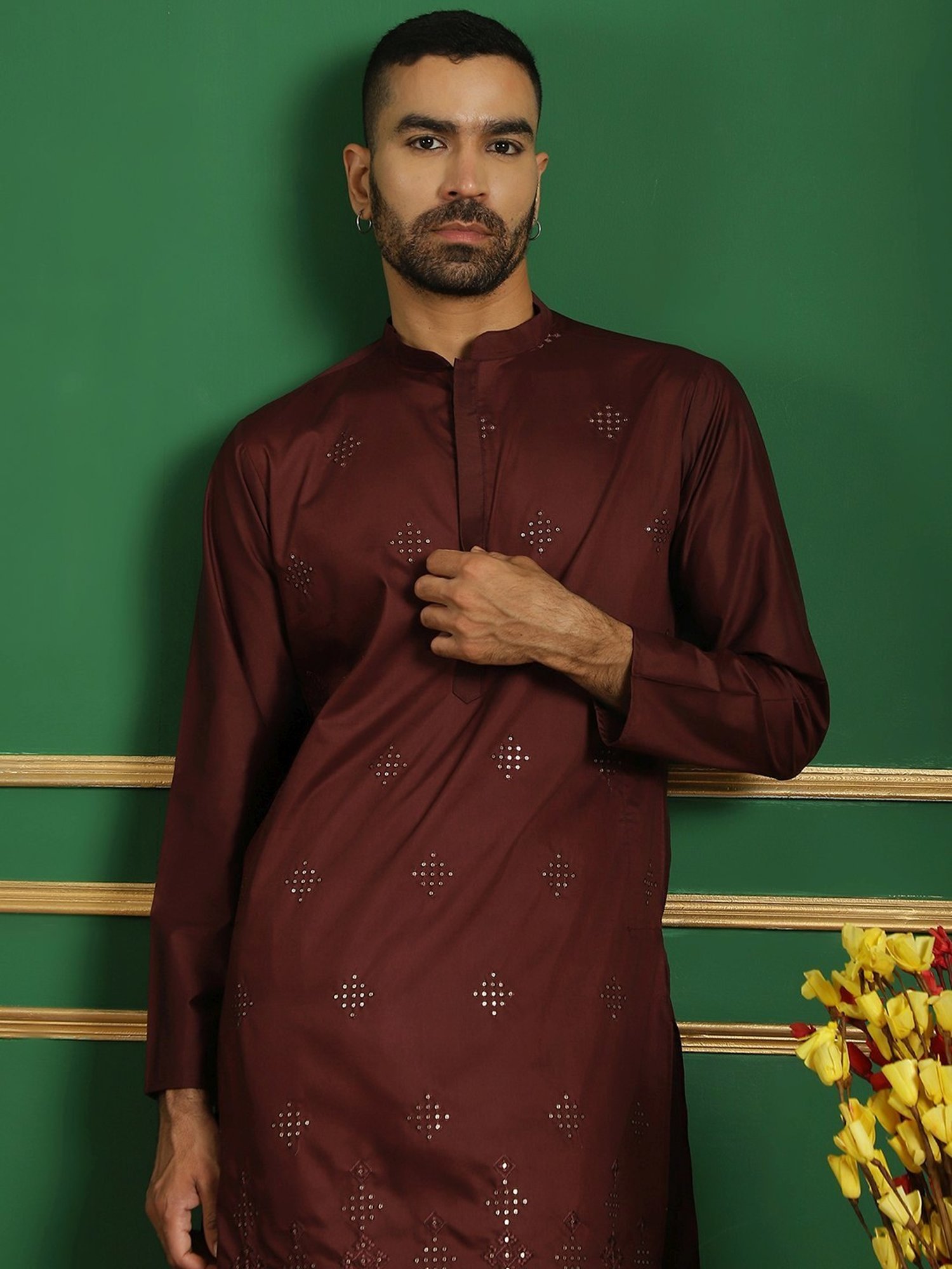 Jompers Maroon & White Regular Fit Embroidered Kurta Bottom Set