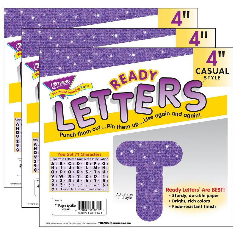 3pk 4" 71 per Pack Casual Uppercase Ready Letters Purple Sparkle - TREND