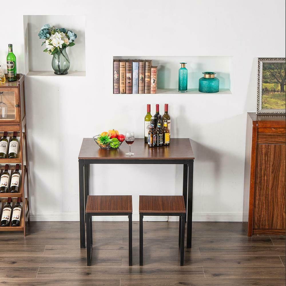 Hot 3 Piece Metal Dining Table Set 2 Chairs Kitchen Breakfast Furniture Natural