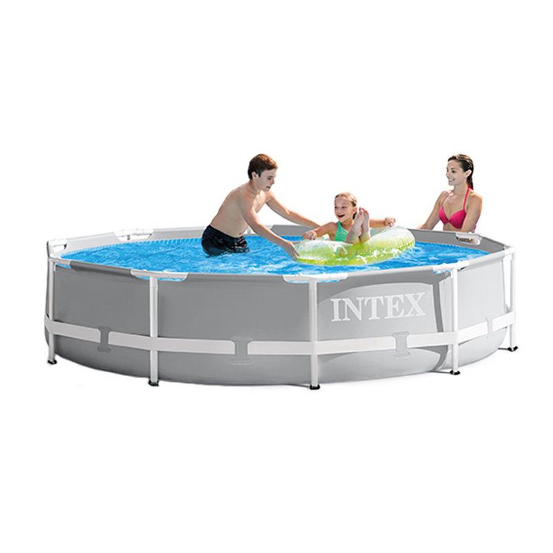 Intex 26701EH 10ft x 30in Prism Metal Frame Above Ground Swimming Pool with Filter Pump and Cleaning Maintenance Kit with Vacuum, Skimmer and Pole