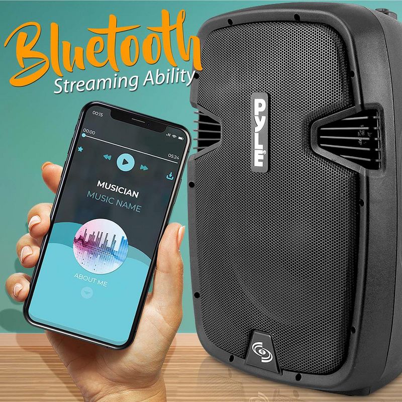 Pyle Pro 1000 Watt Portable Versatile Bluetooth PA Loud Speaker Karaoke System with Rolling Wheels, Extended Pull Handle, & Wired Mic, Black (2 Pack)