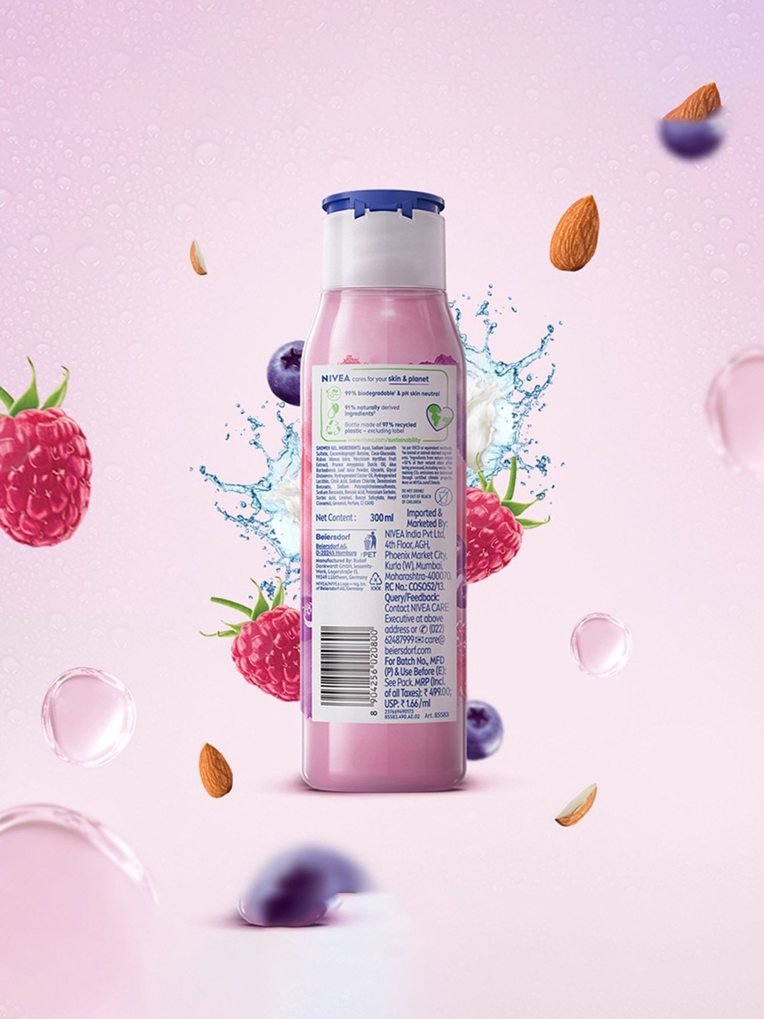 NIVEA Fresh Blends Raspberry, Blueberry & Almond Milk Shower Gel - 300 ml