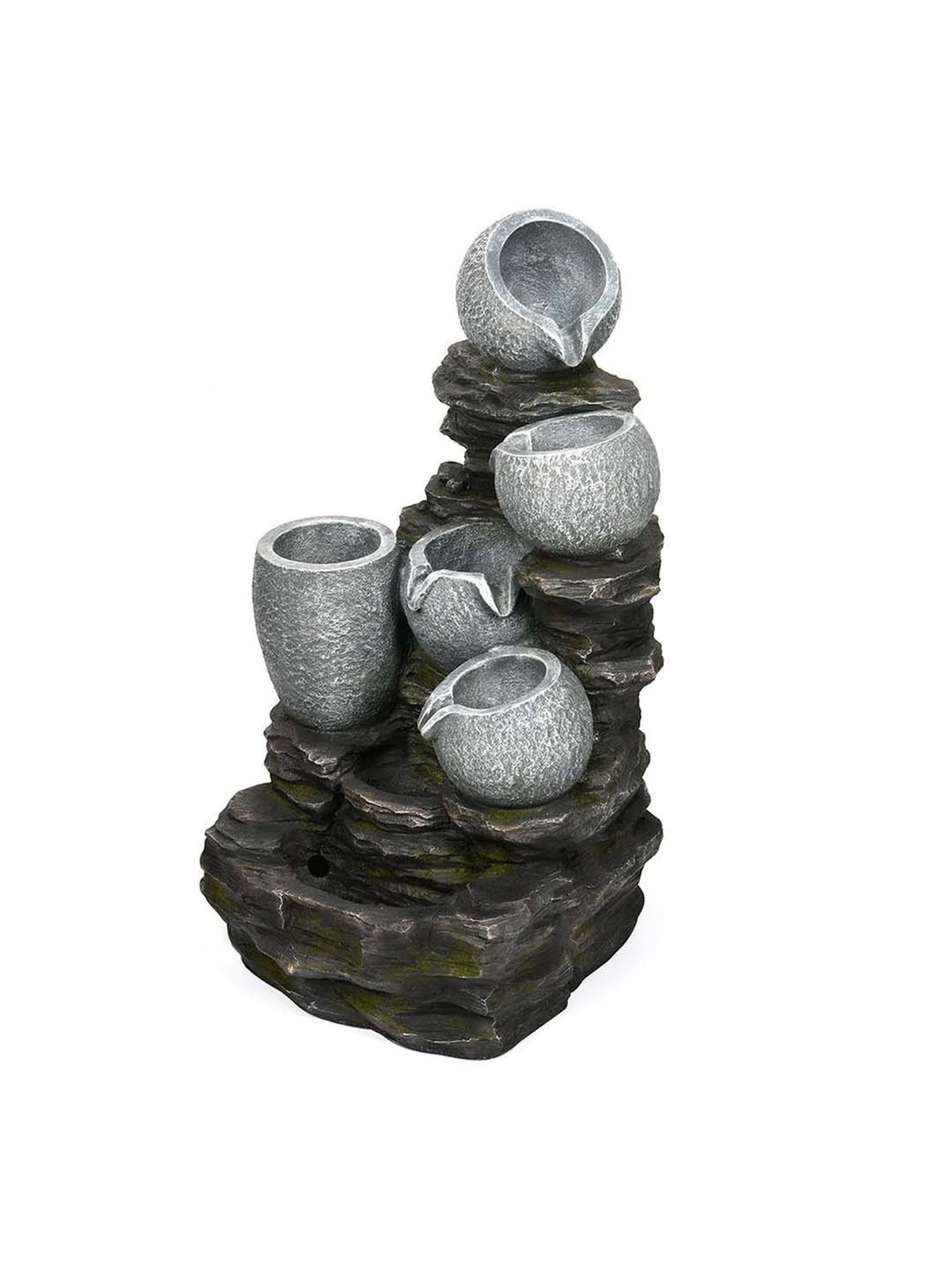 @home Grey Resin Four Bowls With Planter Water Fountain