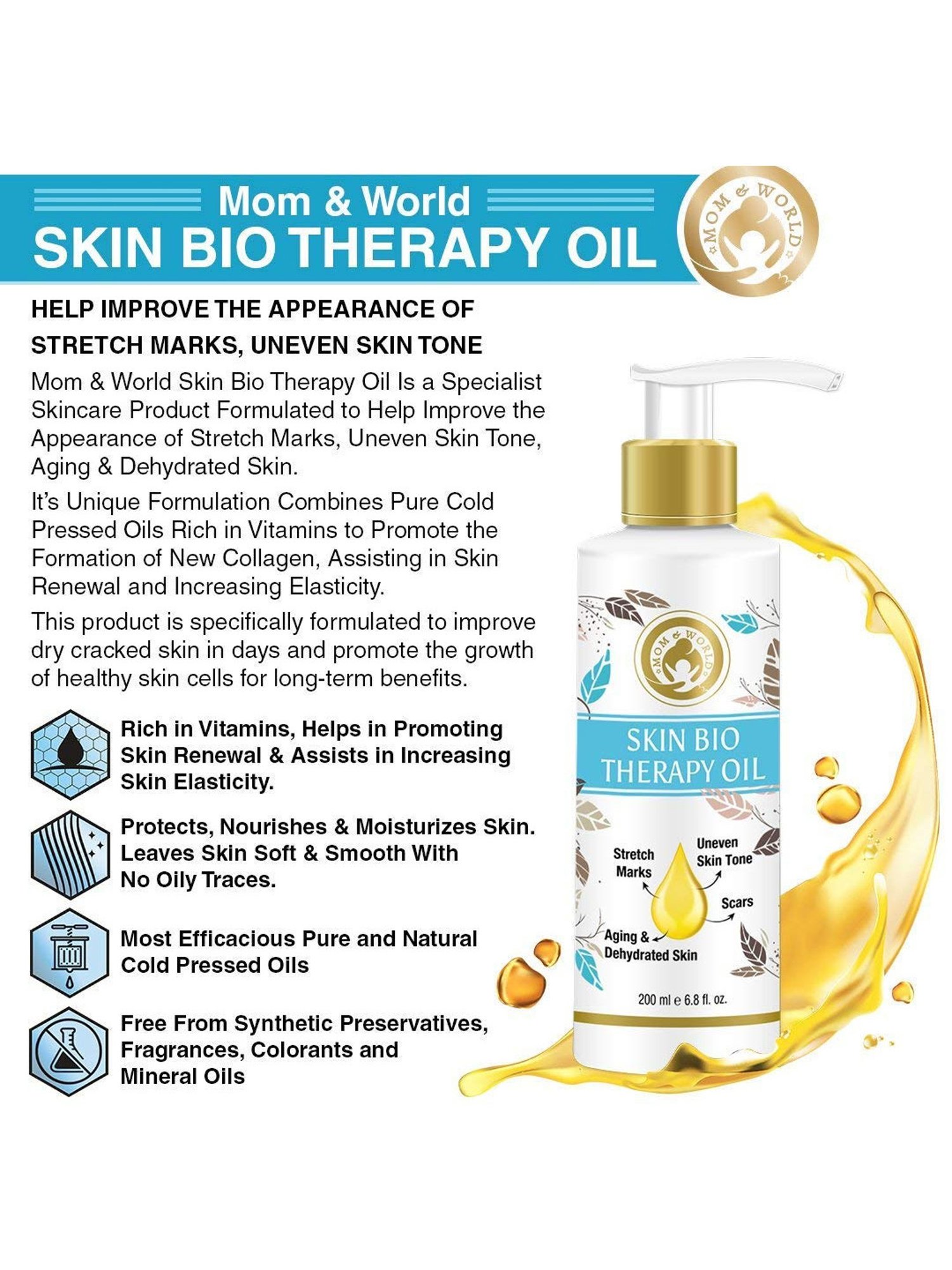 Mom & World Skin Bio Therapy Oil For Stretch Marks - 200 ml