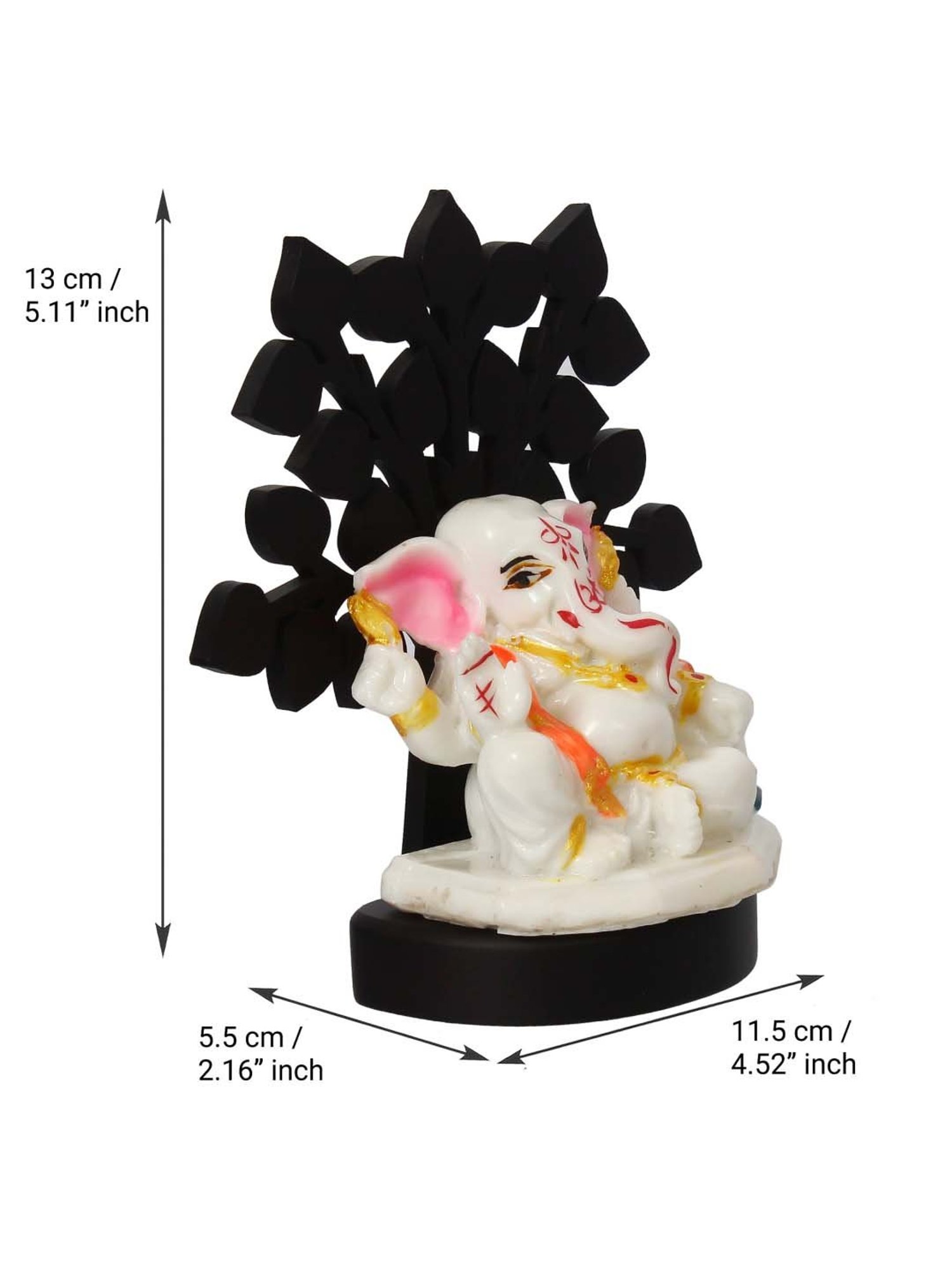 Decorative Lord Ganesha Idol with Wooden Tree for Car Dashboard, Home Temple and Office Desks