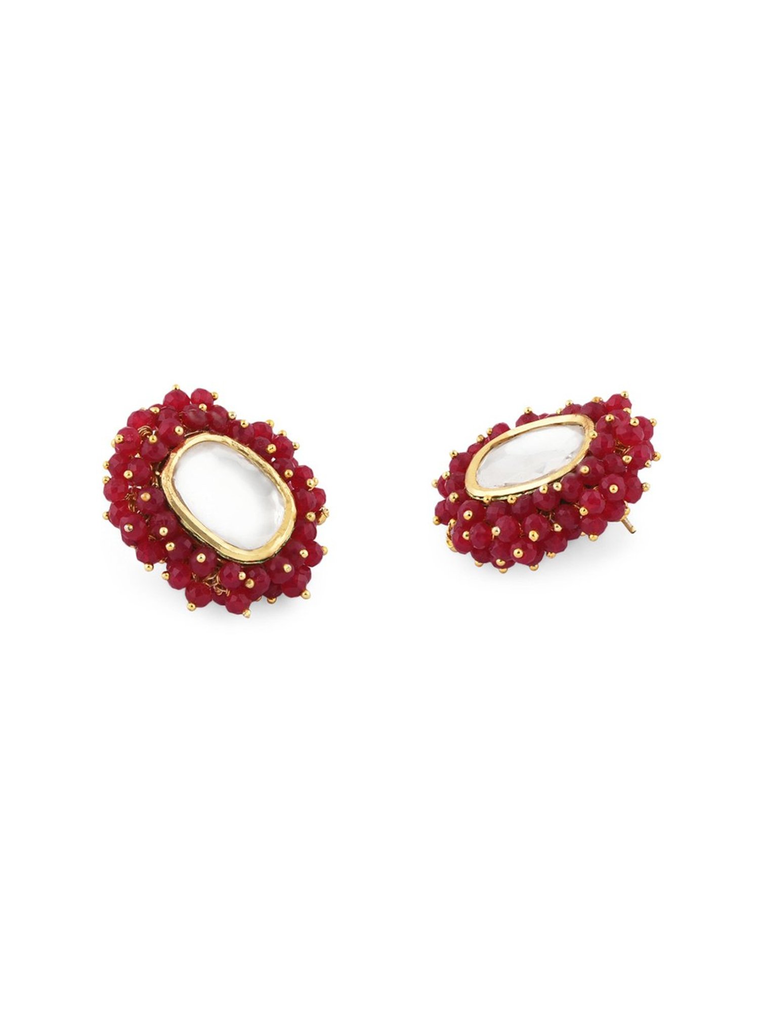 Zaveri Pearls Rani Pink Crystal Beads Clustered Kundan Studs Earring-ZPFK15225