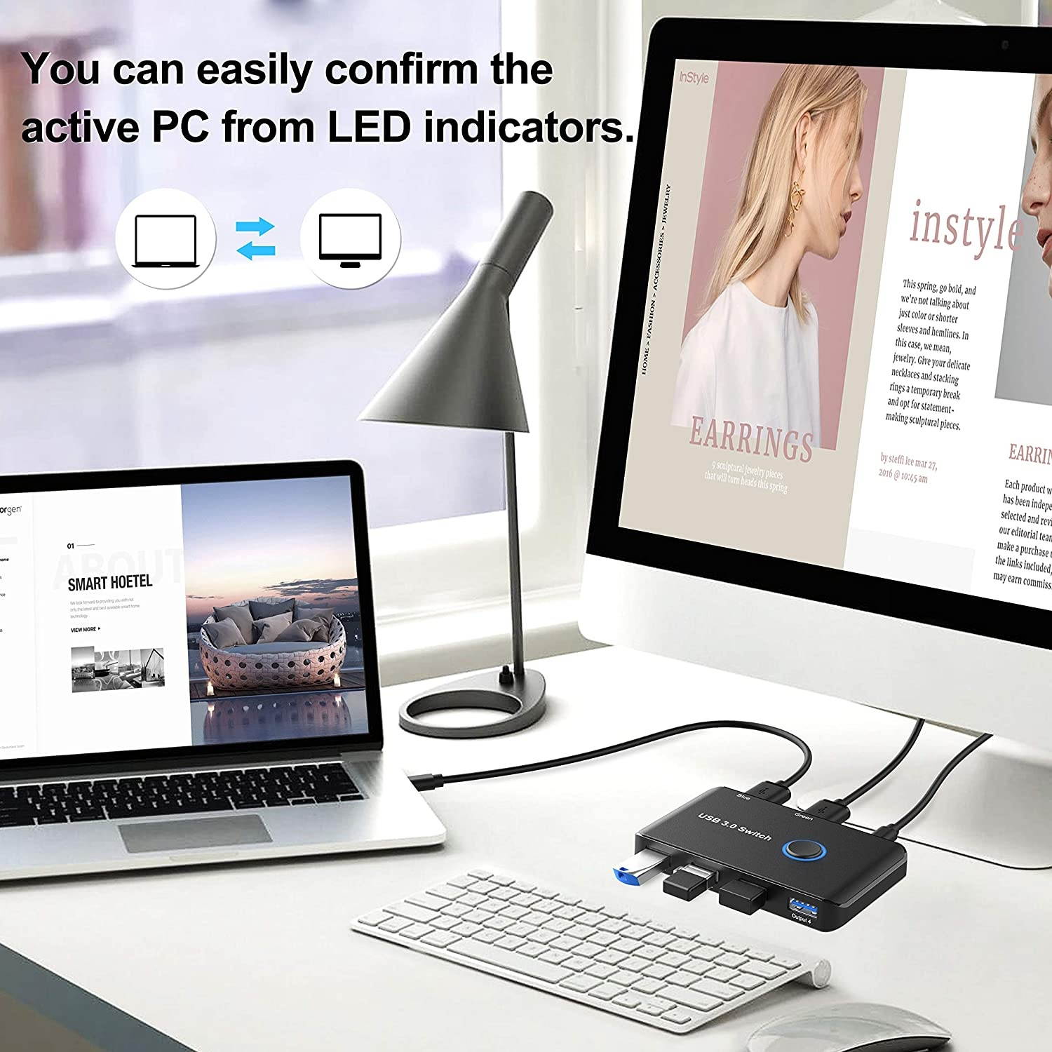 ABLEWE USB 3.0 Switch USB Switch Selector 2 Computers Sharing 4 USB Devices KVM Switcher Box for PC Printer Scanner Mouse Keyboard with 2 Pack USB Cable(Compatible with Mac/Windows/Linux)