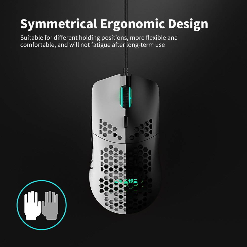 Ajazz AJ390 USB Wired Gaming Mouse with 7 Keys Adjustable DPI Ergonomic Design Hollowed-out Honeycomb Design