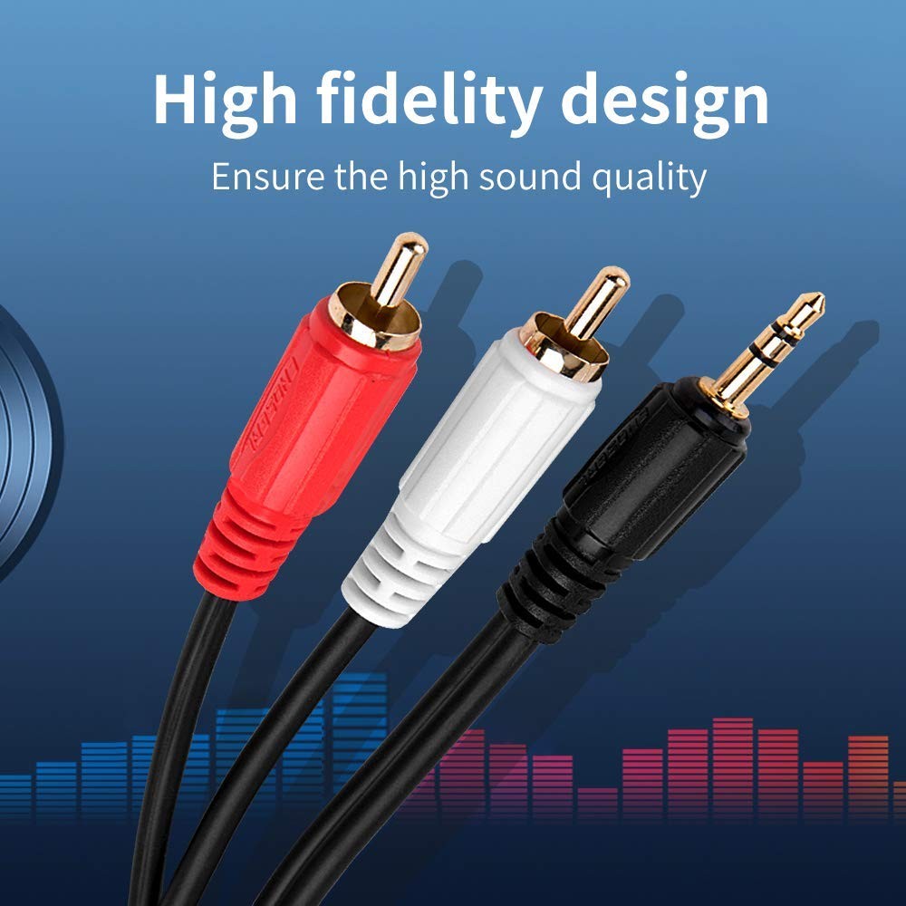 Choseal 3.5mm to 2 male RCA audio cable 3.5 stereo to 2RCA adapter for phone headphone speaker black 3.5 5ft/1.8M