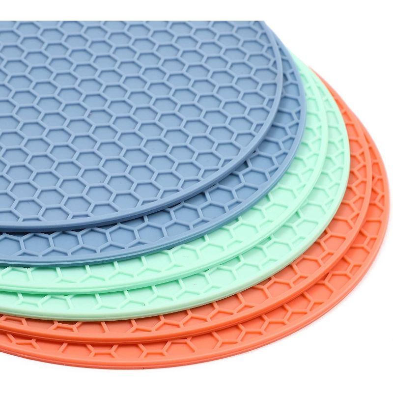 6-Pack Round 7-inch Silicone Hot Pot Holder Trivet Mat Pad - Blue, Teal, Salmon