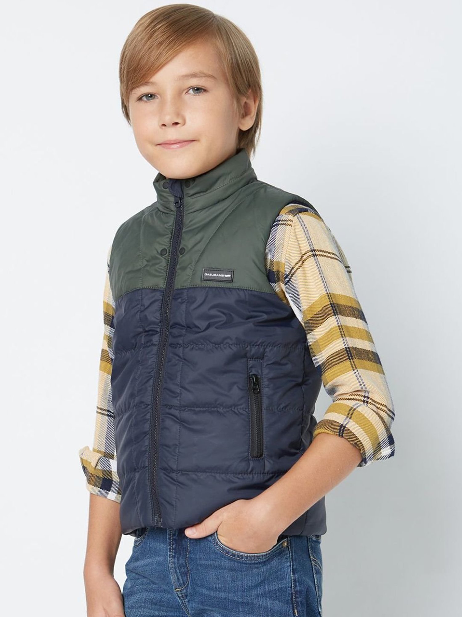 GAS Kids Navy & Green Color Block Jacket