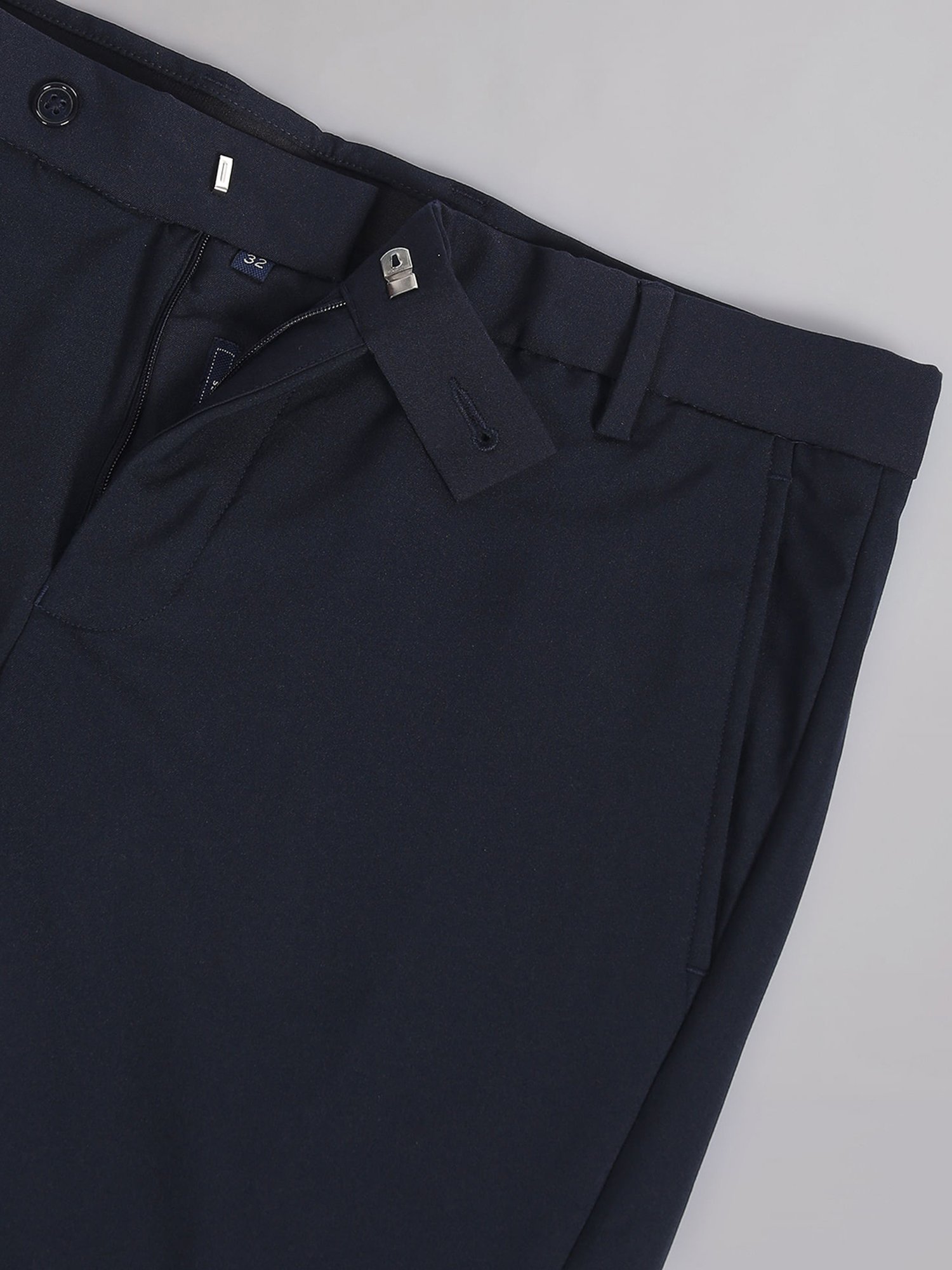 AD by Arvind Navy Slim Fit Flat Front Trousers