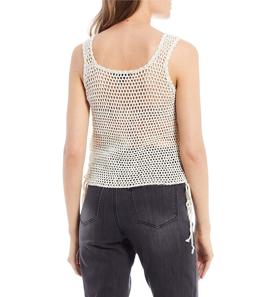 Say What Sleeveless Ruched-Side Crochet Knit Tank Top
