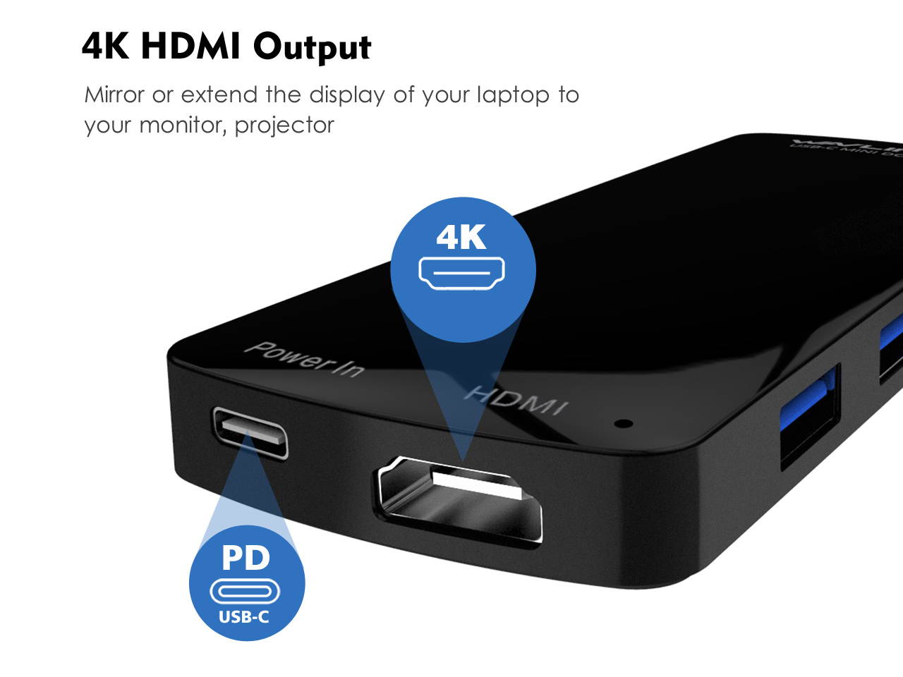 Wavlink USB-C HDMI HUB, 4K HDMI Output, USB 3.1 Type C Hub with Power Delivery for Charging,  6-in-1 USB  Type C to HDMI Adapter Docking Station, SuperSpeed 4x USB 3.0 Ports Up to 5Gbps,Plug and Play