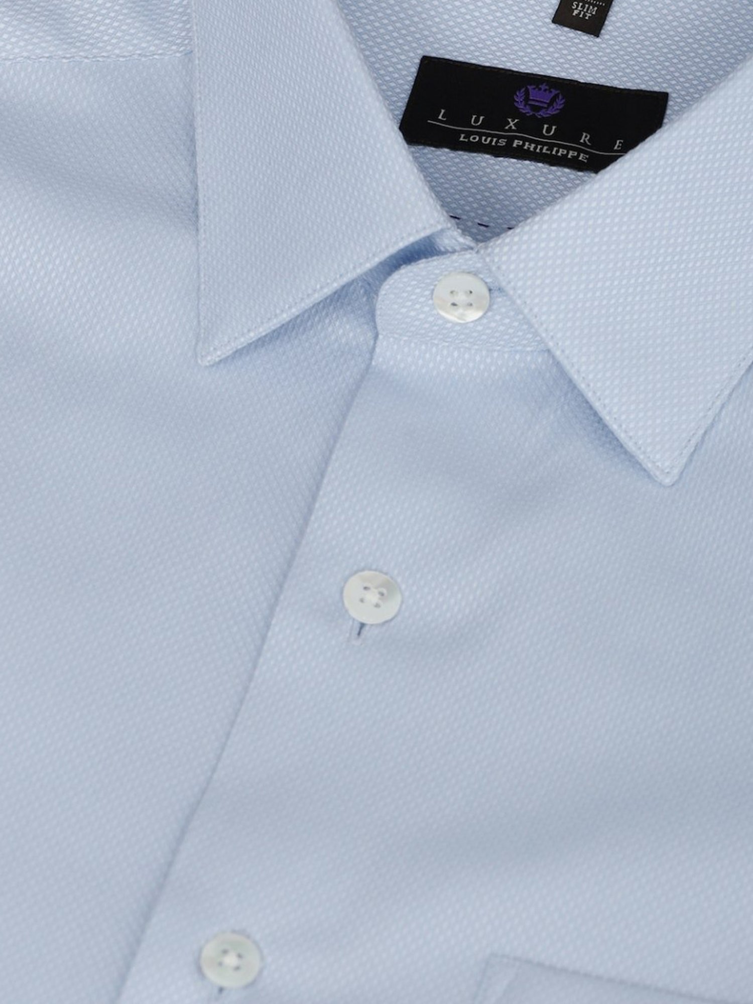 Luxure By Louis Philippe Blue Cotton Slim Fit Texture Shirt