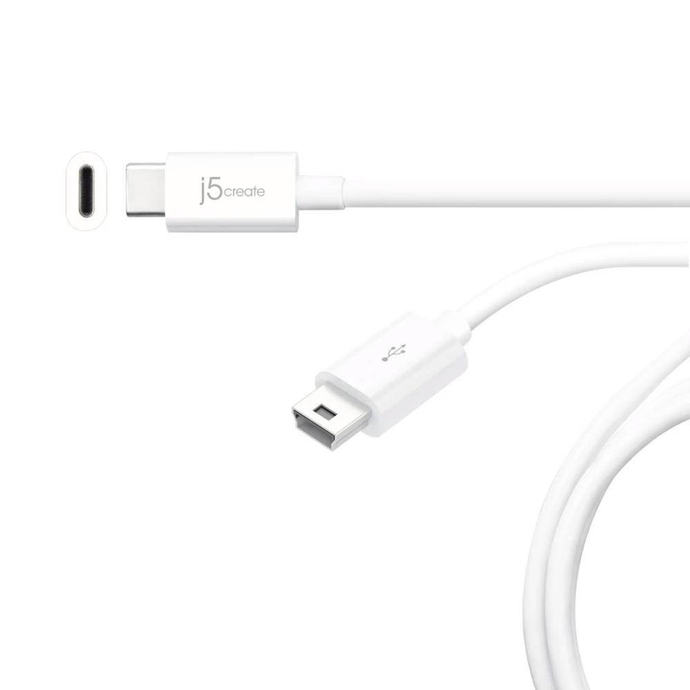 USB 2.0 Type-C to Mini-B Cable by j5create| 6 Ft (180 cm) White