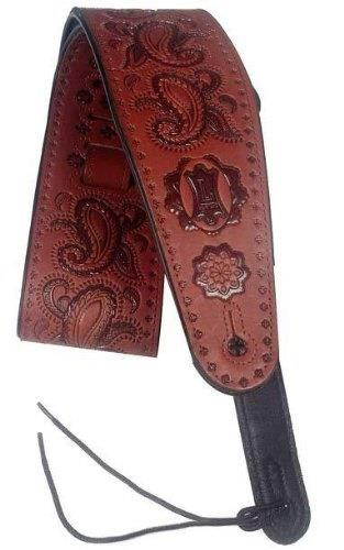 levy's leathers 3" vegtan leather guitar strap with paisley pattern; walnut pm44t03wal